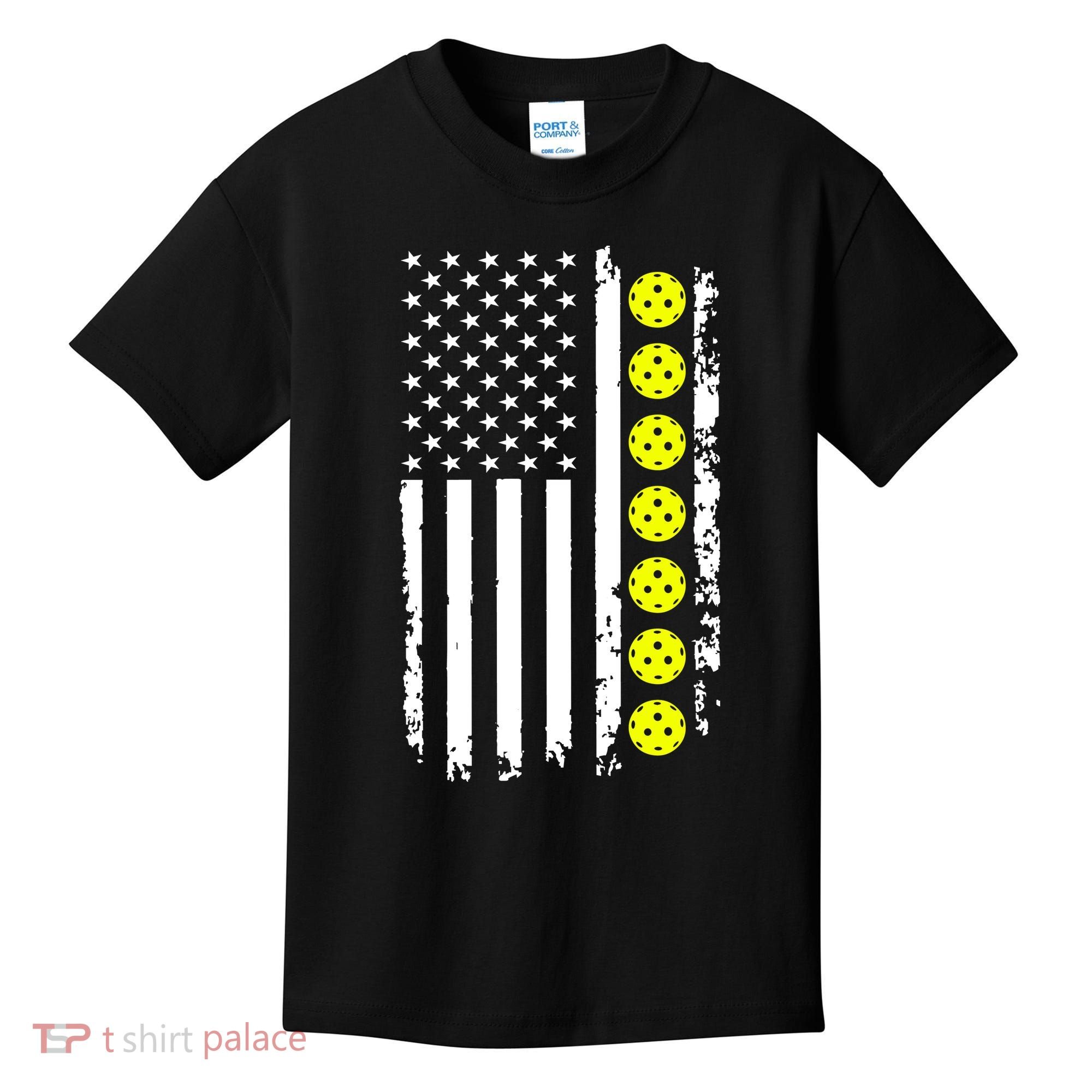 Pickleball USA Flag American Sport Kids T-Shirt