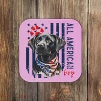 Patriotic Usa Flag Black Labrador All American Boy Lab Owner Coaster thumb 0