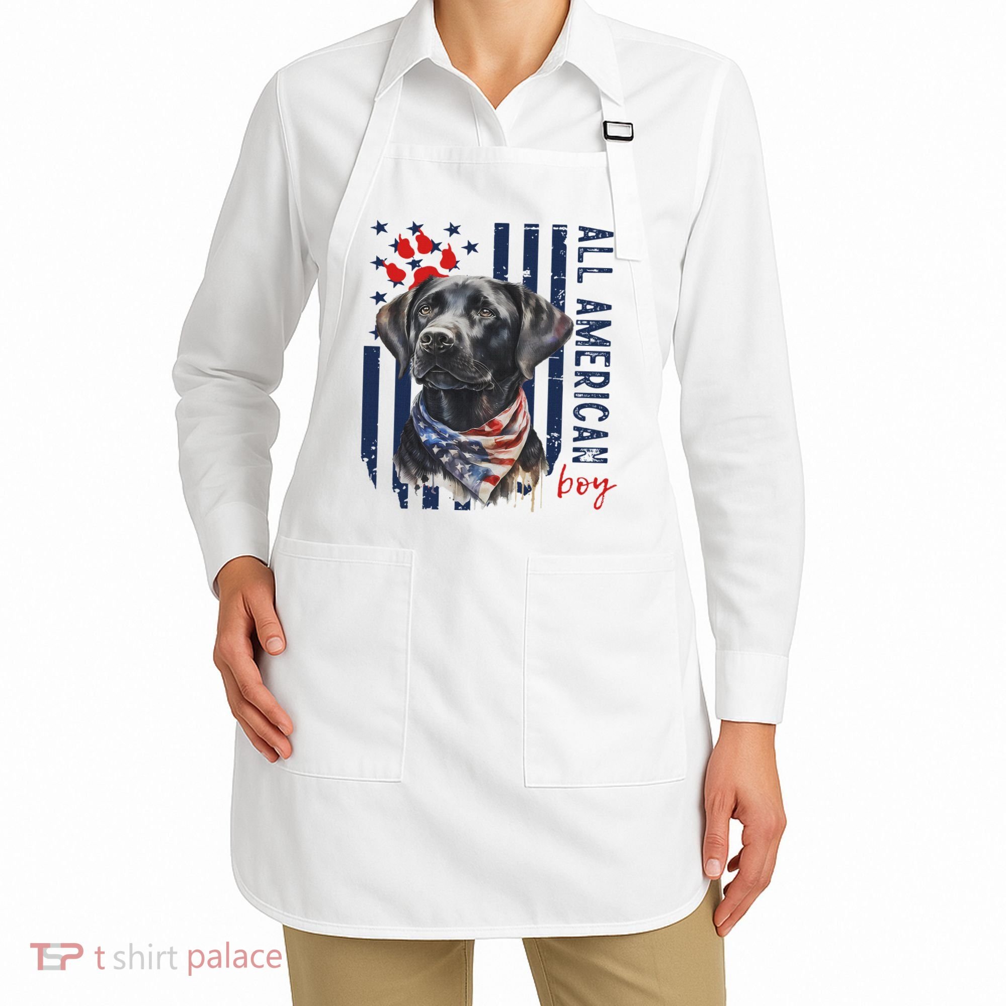 Patriotic Usa Flag Black Labrador All American Boy Lab Owner Apron