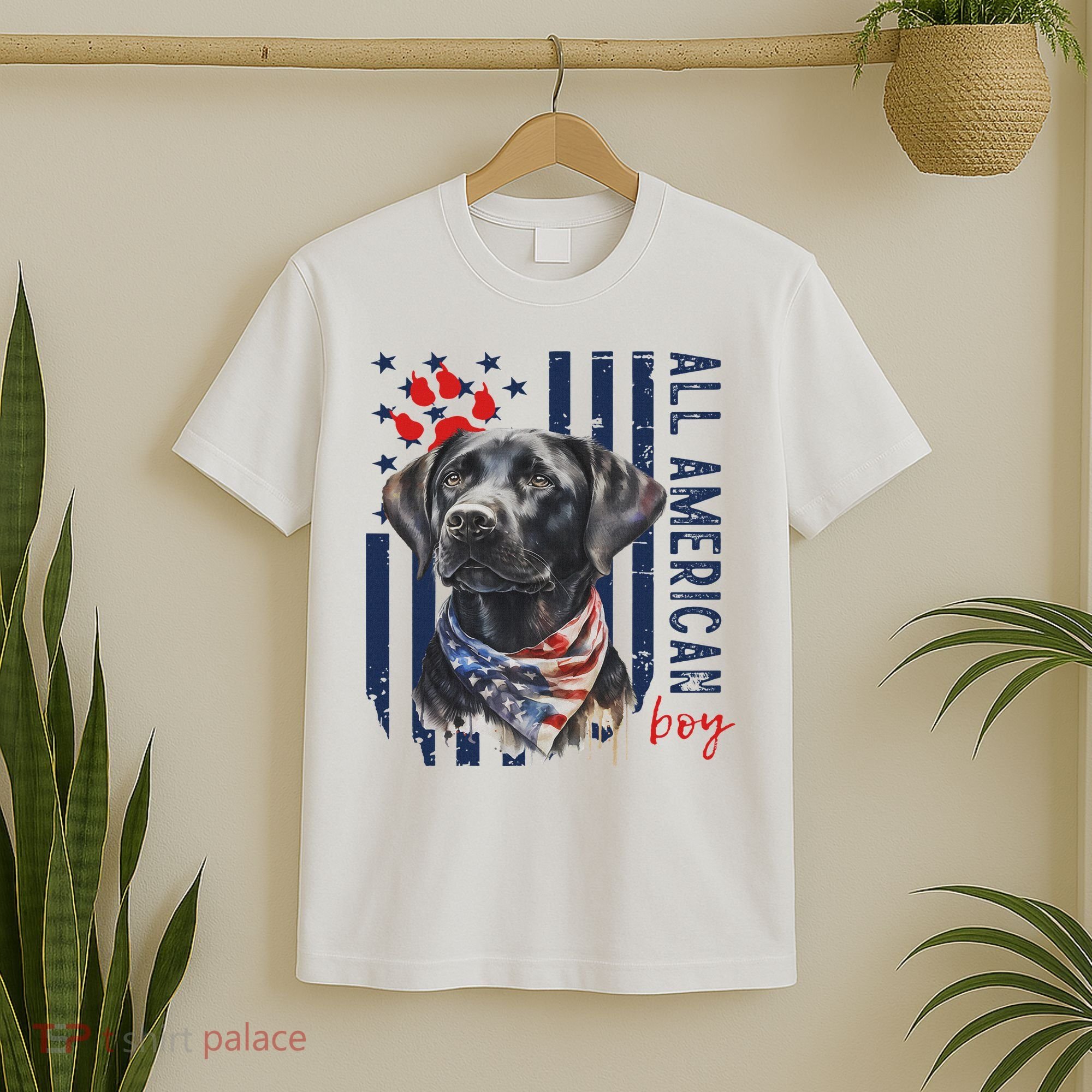 Patriotic Usa Flag Black Labrador All American Boy Lab Owner T-Shirt