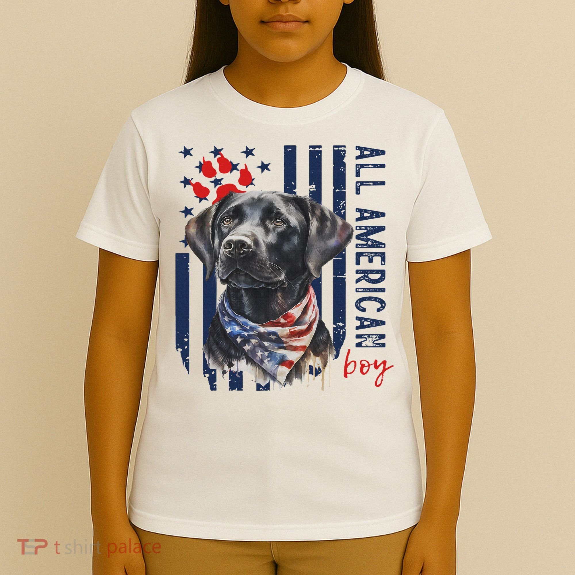 Patriotic Usa Flag Black Labrador All American Boy Lab Owner T-Shirt