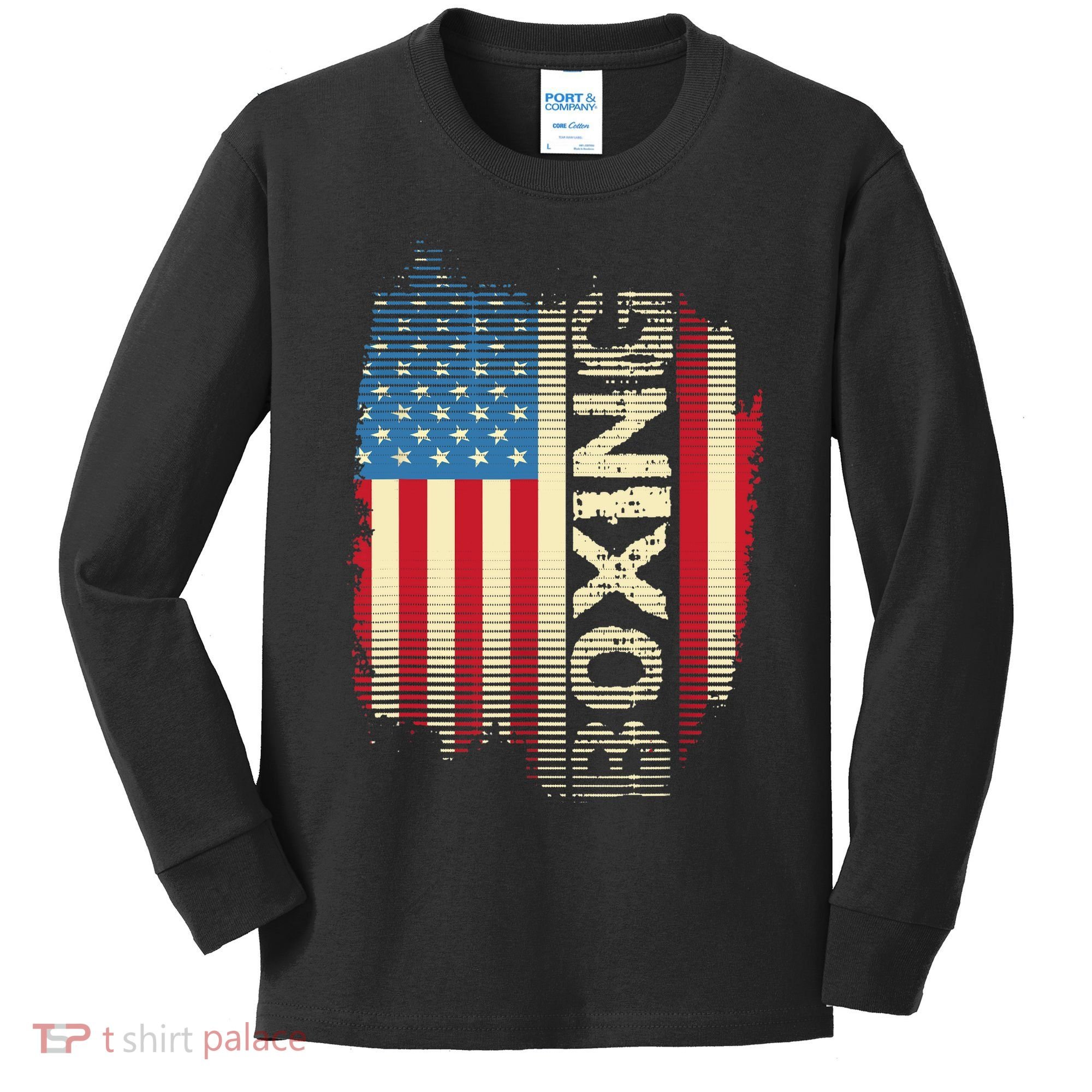 Patriotic USA Flag Boxing Kickboxing Kickboxer Gym Boxer Kids Long Sleeve Shirt