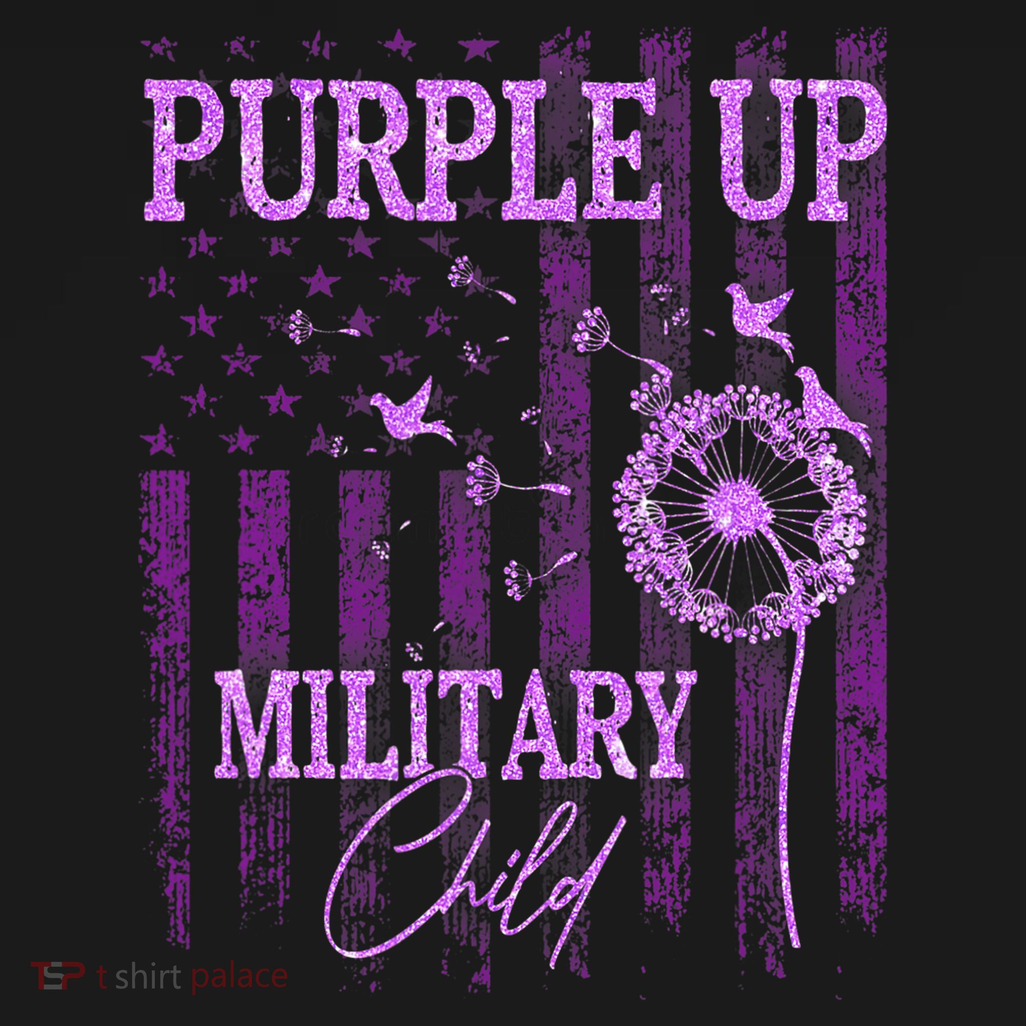Purple Up For Military Child Month Dandelion Sparkle Flag Ornament