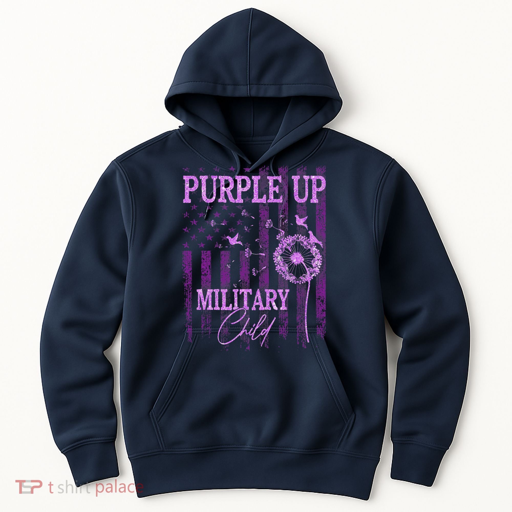 Purple Up For Military Child Month Dandelion Sparkle Flag Hoodie
