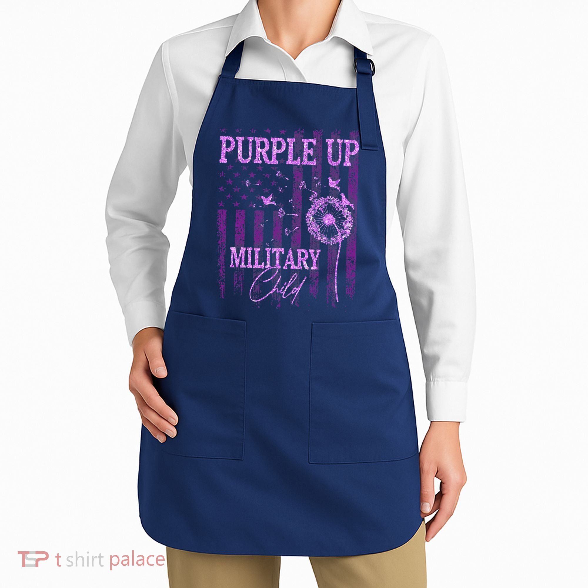 Purple Up For Military Child Month Dandelion Sparkle Flag Apron