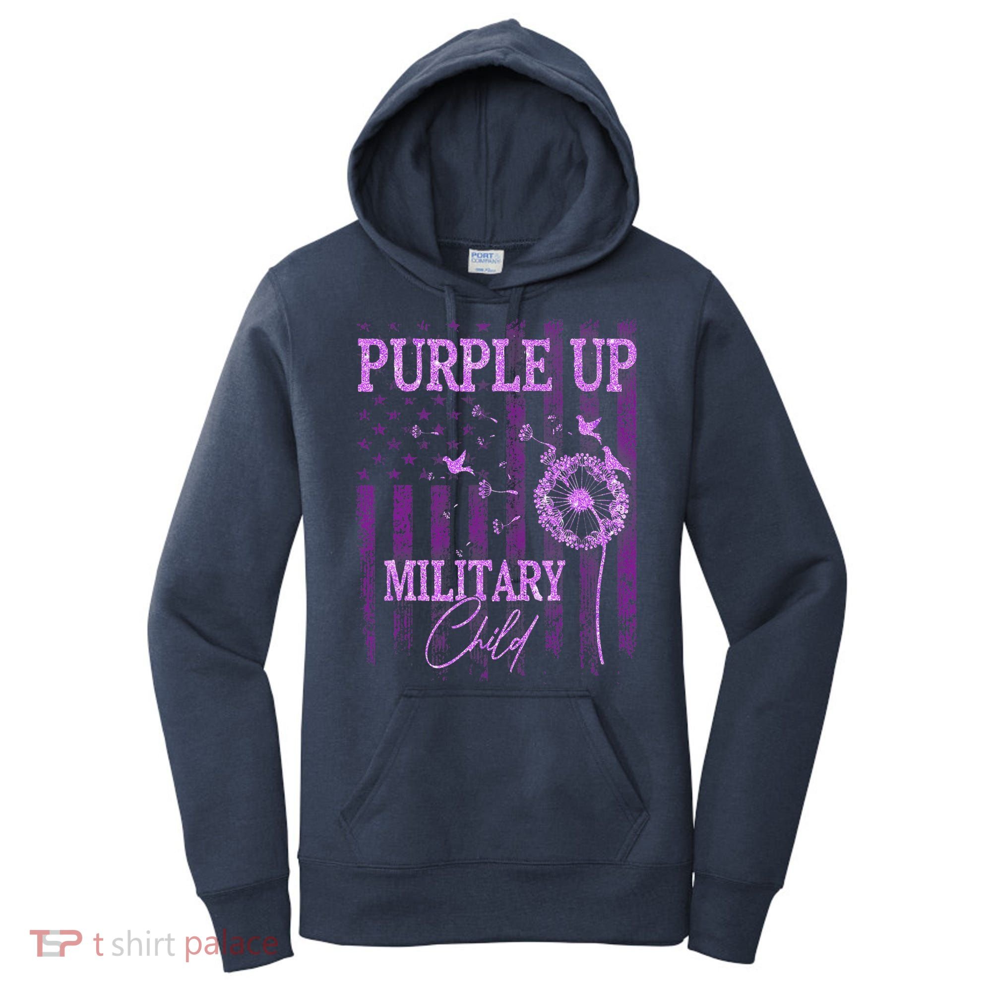 Purple Up For Military Child Month Dandelion Sparkle Flag Women's Hoodie