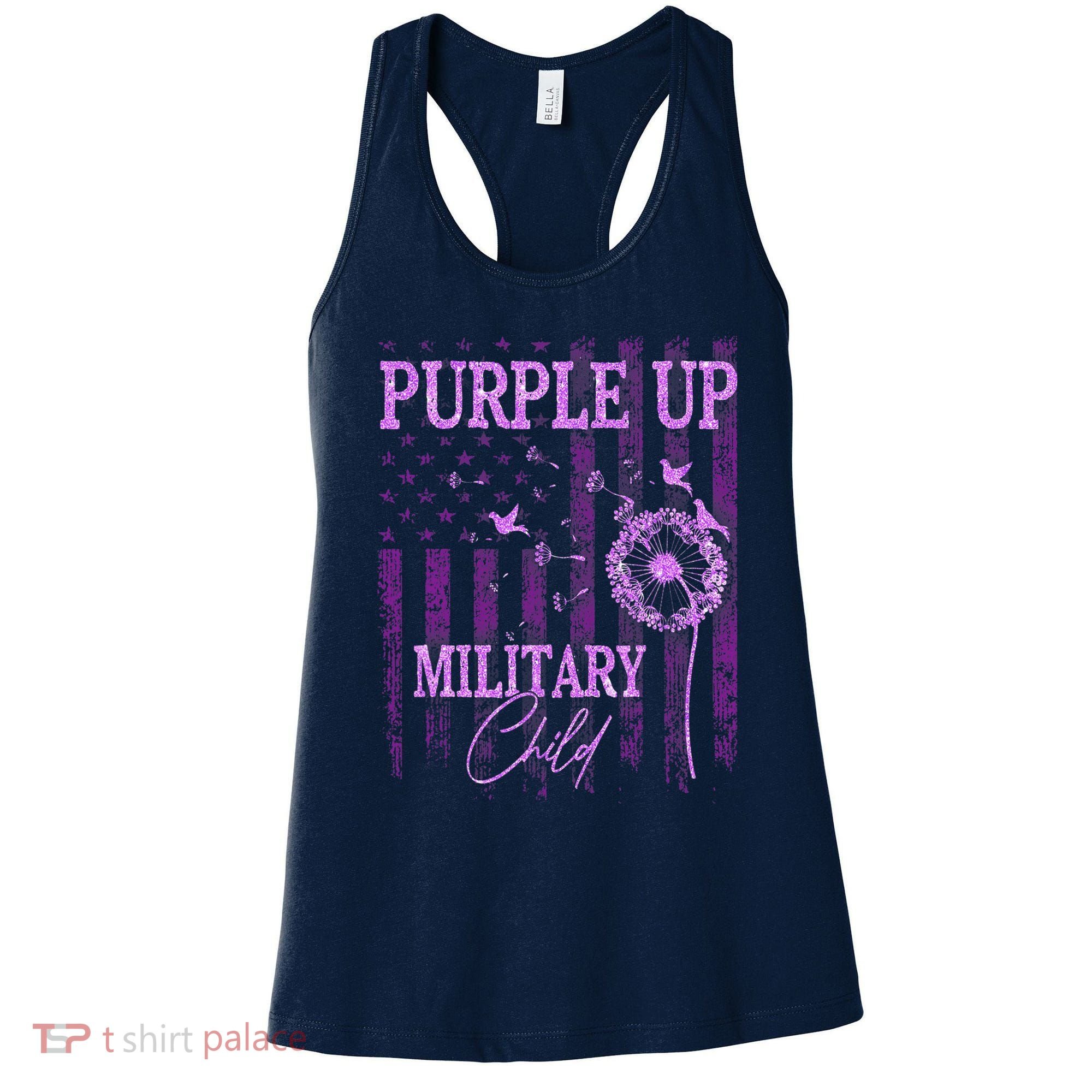 Purple Up For Military Child Month Dandelion Sparkle Flag Women's Tank Top