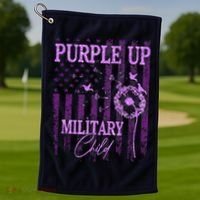 Purple Up For Military Child Month Dandelion Sparkle Flag Golf Towel thumb 1