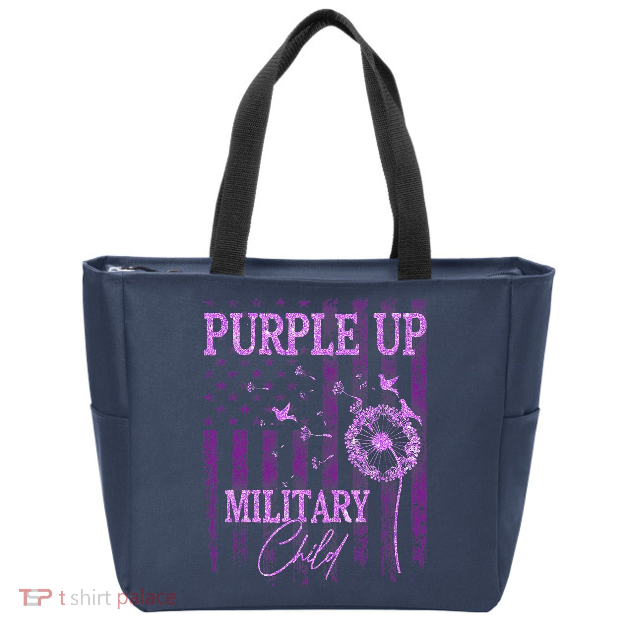 Purple Up For Military Child Month Dandelion Sparkle Flag Tote Bag