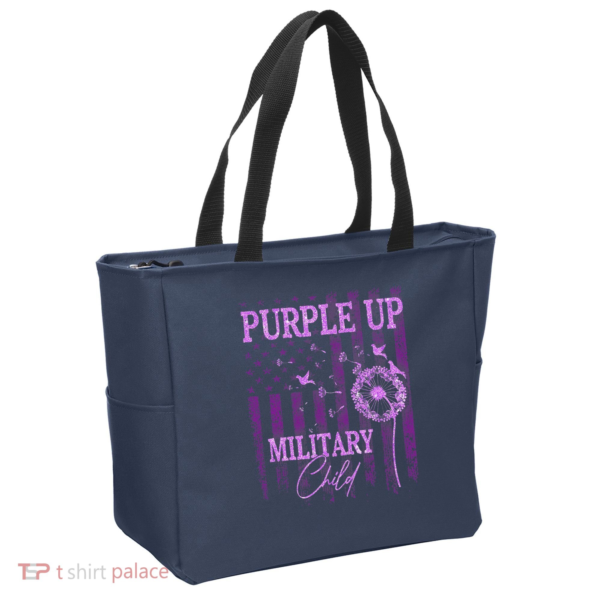 Purple Up For Military Child Month Dandelion Sparkle Flag Tote Bag