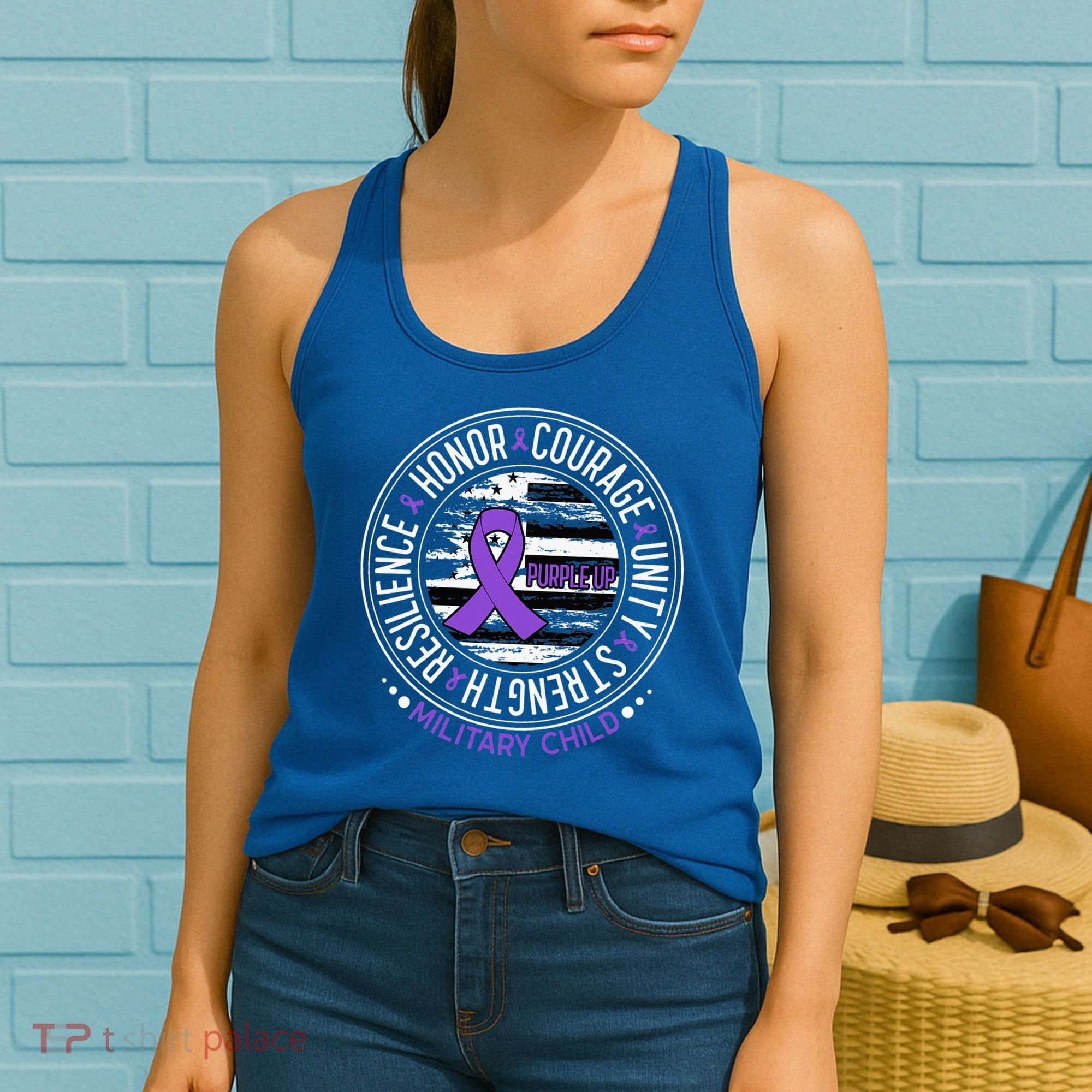 Purple Up For Military  Us Flag Cool Military Child Month Women's Tank Top