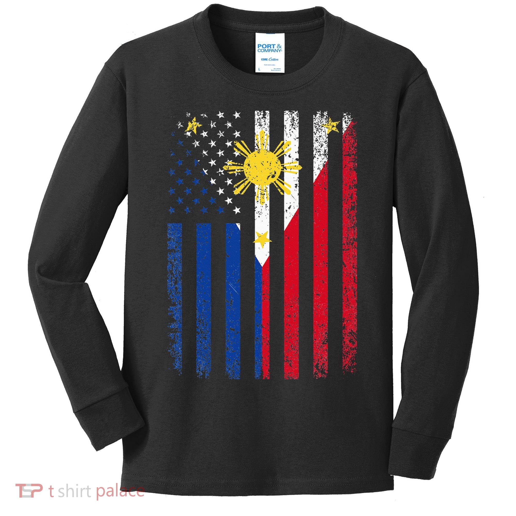 Philippines Usa Flag Kids Long Sleeve Shirt