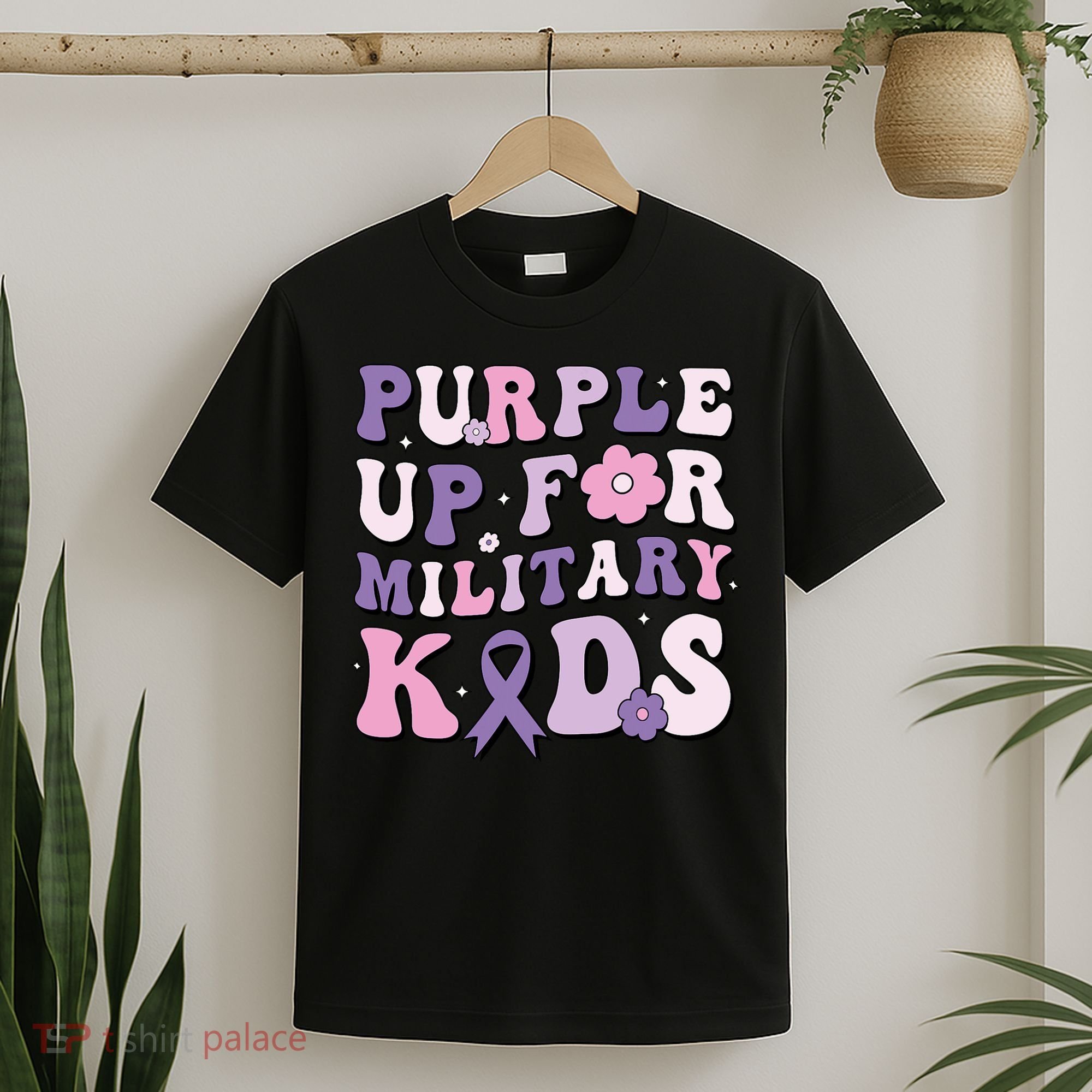 Purple Up For Military Groovy Military Child Month  T-Shirt
