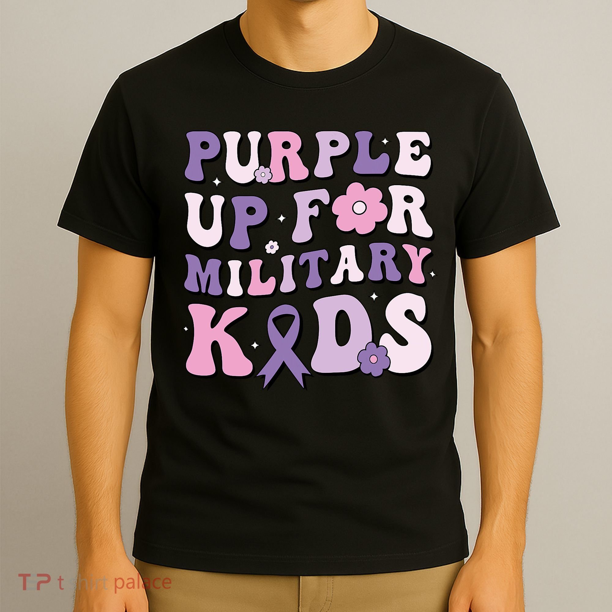 Purple Up For Military Groovy Military Child Month  T-Shirt