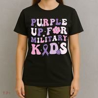 Purple Up For Military Groovy Military Child Month  T-Shirt thumb 4