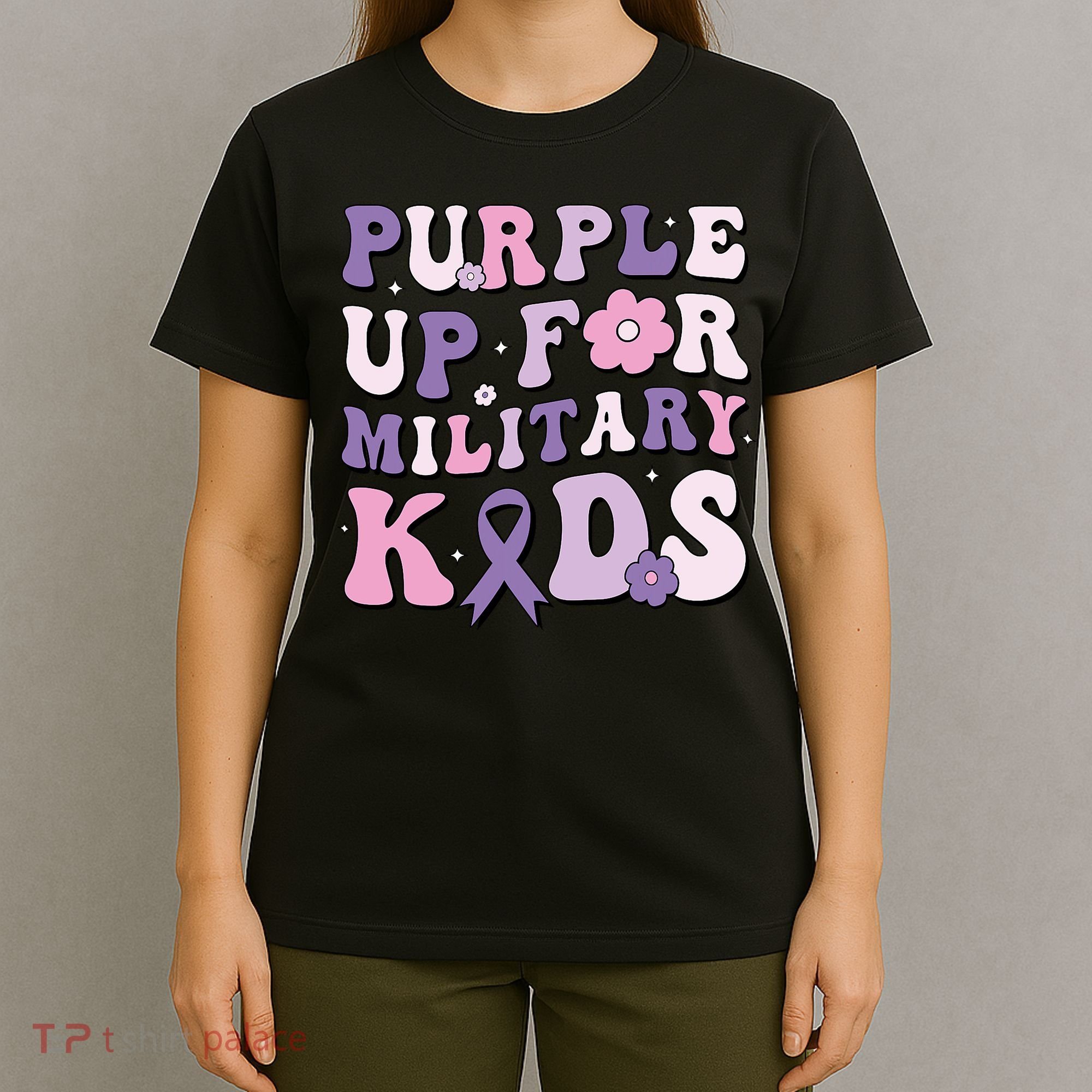 Purple Up For Military Groovy Military Child Month  T-Shirt