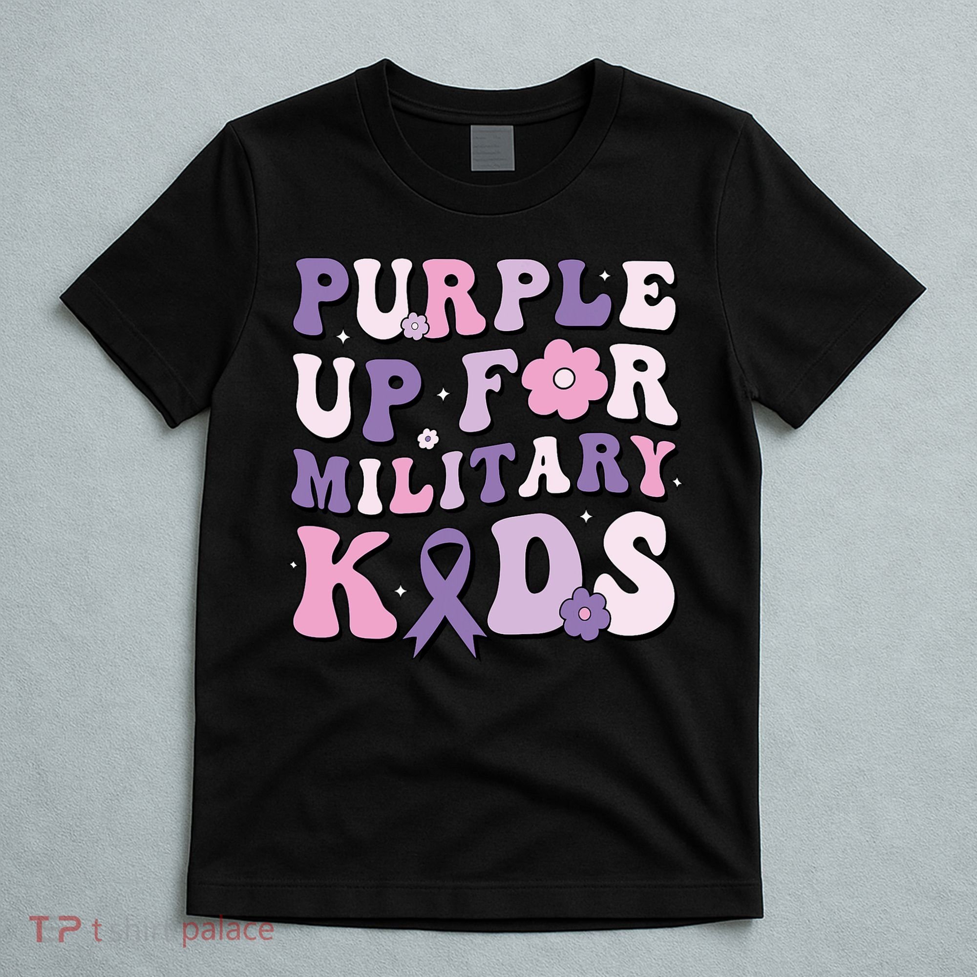 Purple Up For Military Groovy Military Child Month  T-Shirt