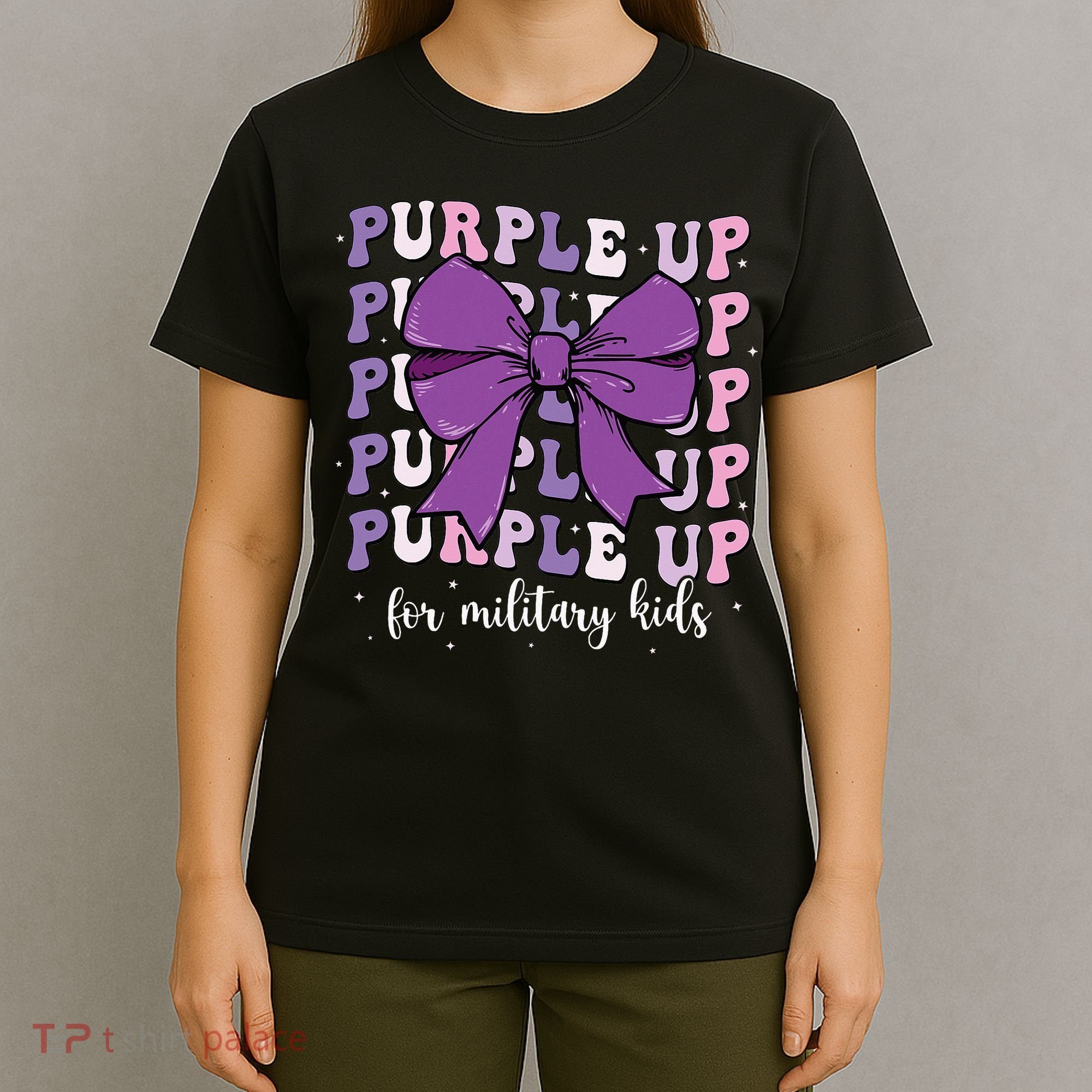 Purple Up For Military Girl Coquette Bow Military Child T-Shirt