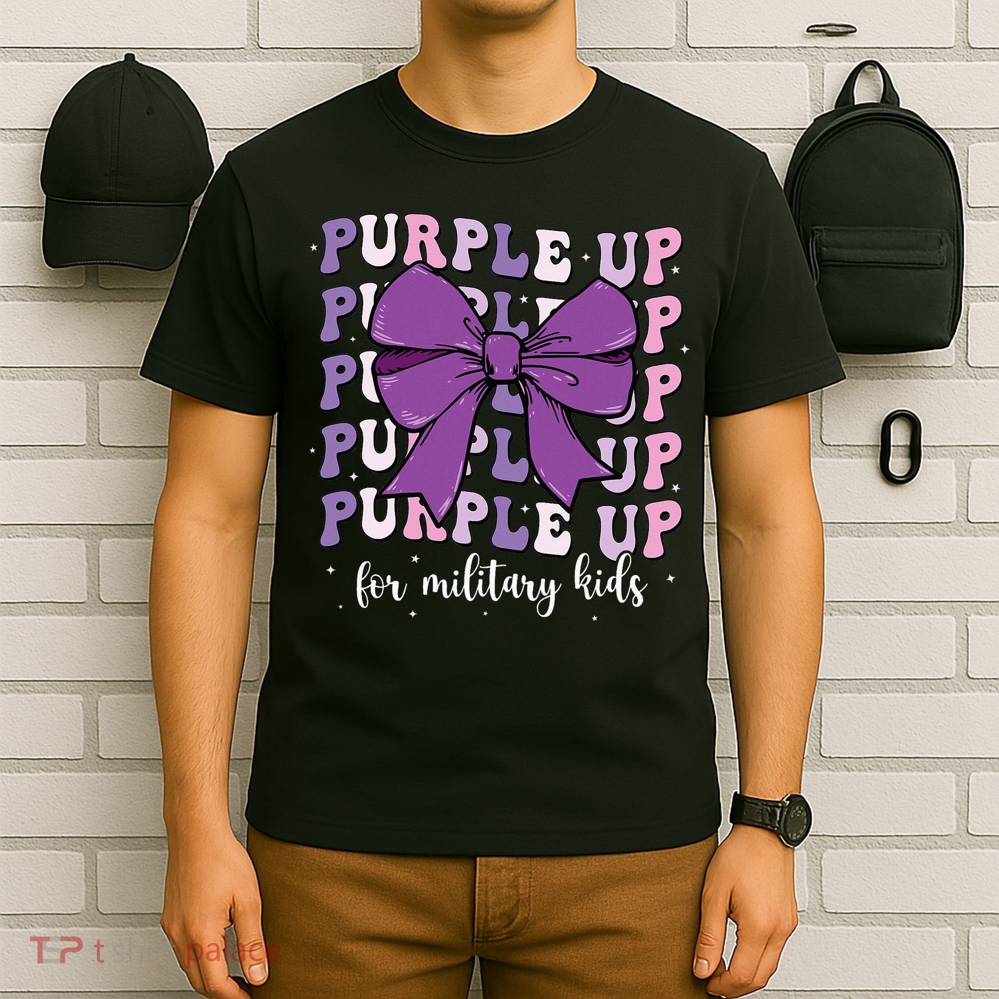 Purple Up For Military Girl Coquette Bow Military Child T-Shirt