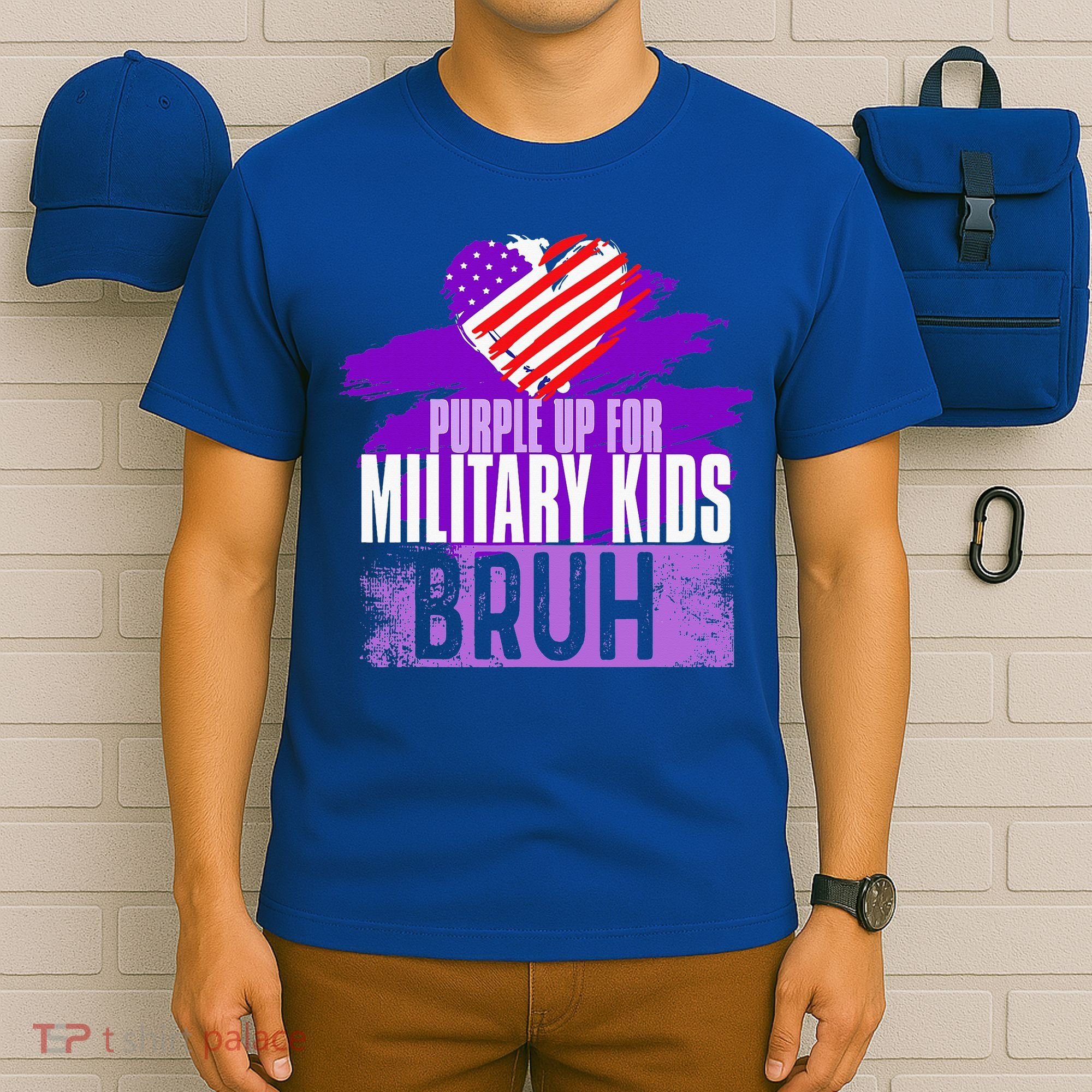 Purple Up For Military  Us Flag Cool Military Child Month T-Shirt