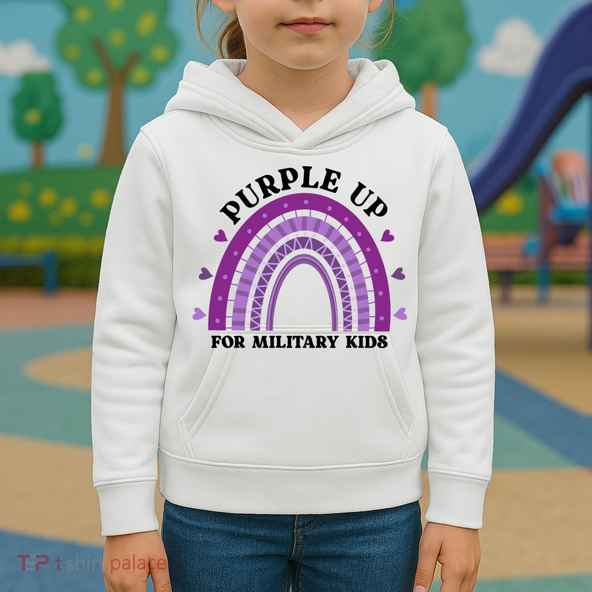 Purple Up For Military Rainbow Kids Hoodie