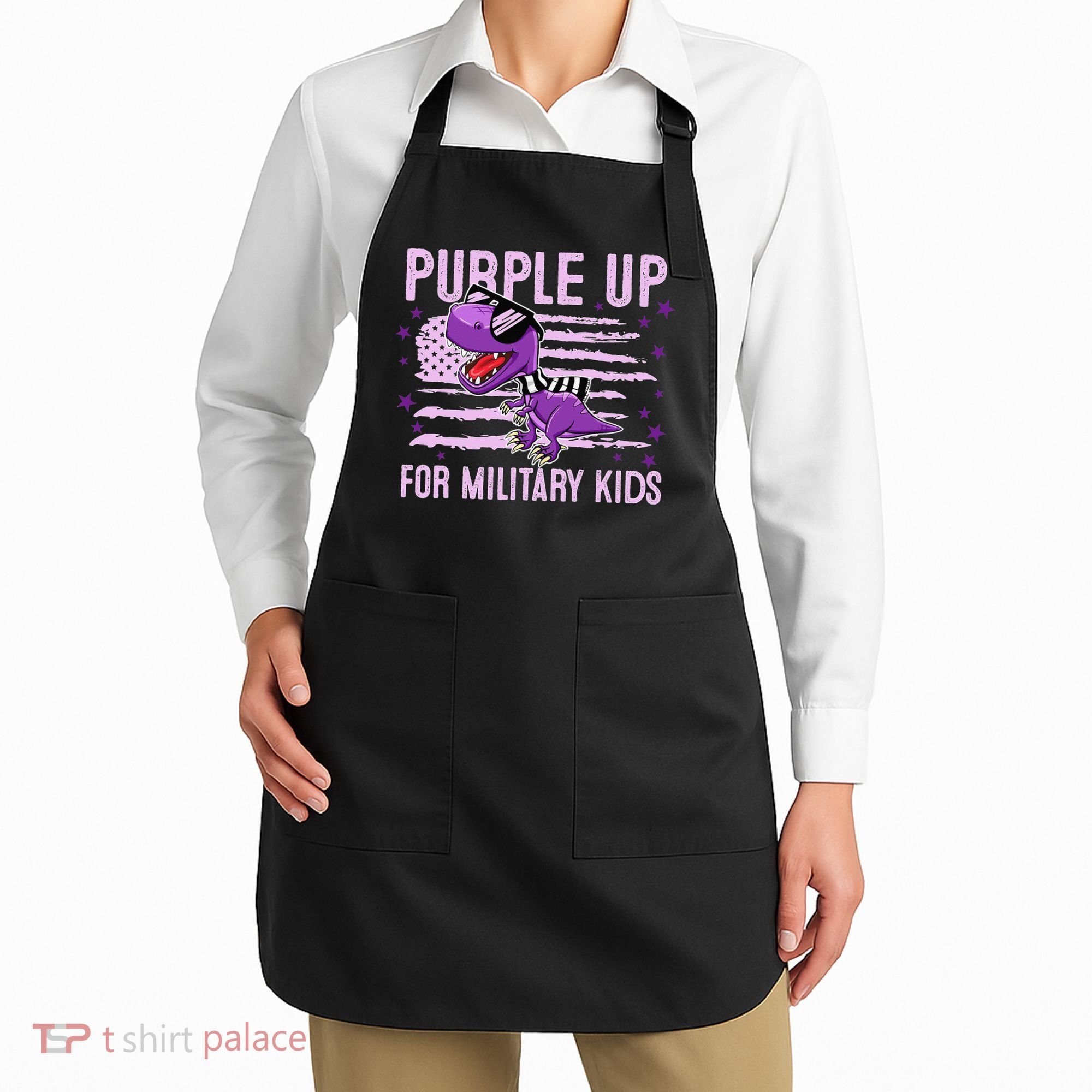 Purple Up For Military Dino Flag Cute April Apron