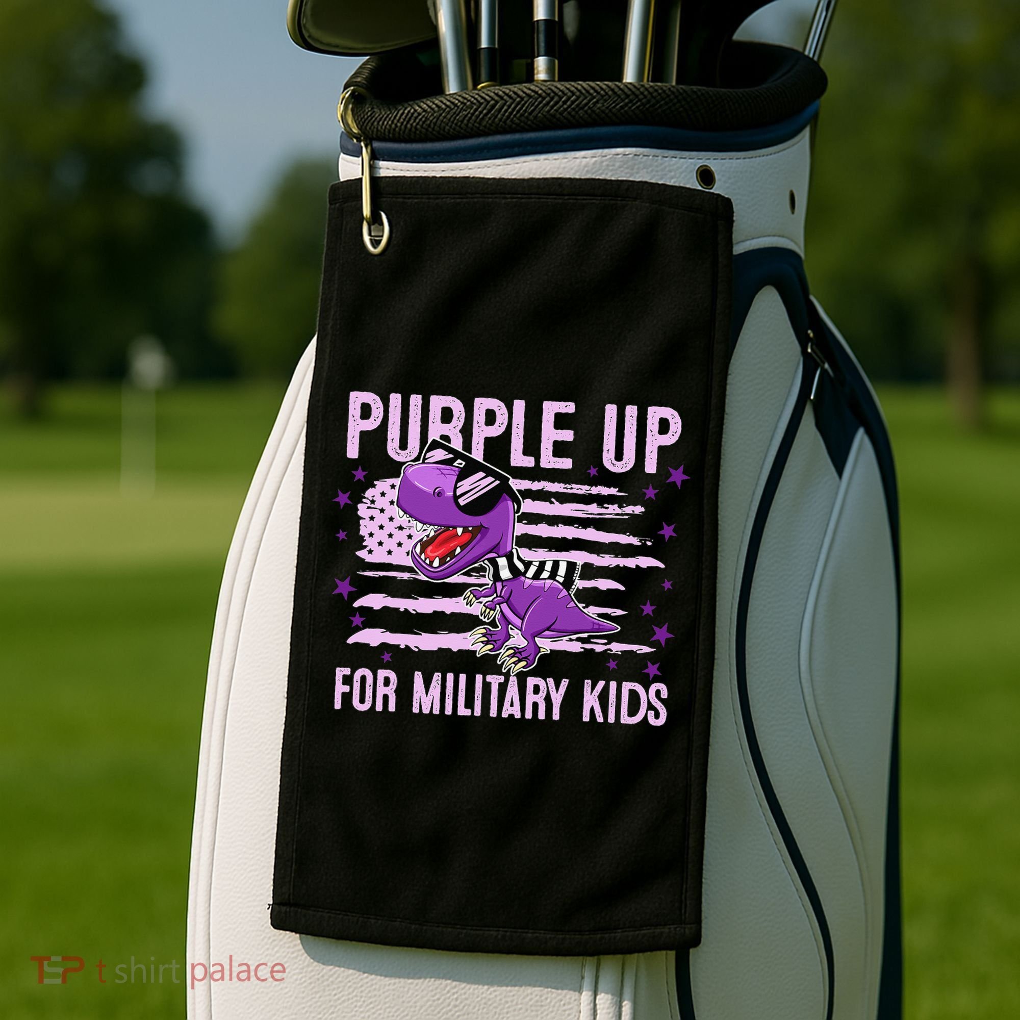 Purple Up For Military Dino Flag Cute April Golf Towel