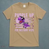 Purple Up For Military Dino Flag Cute April T-Shirt thumb 5