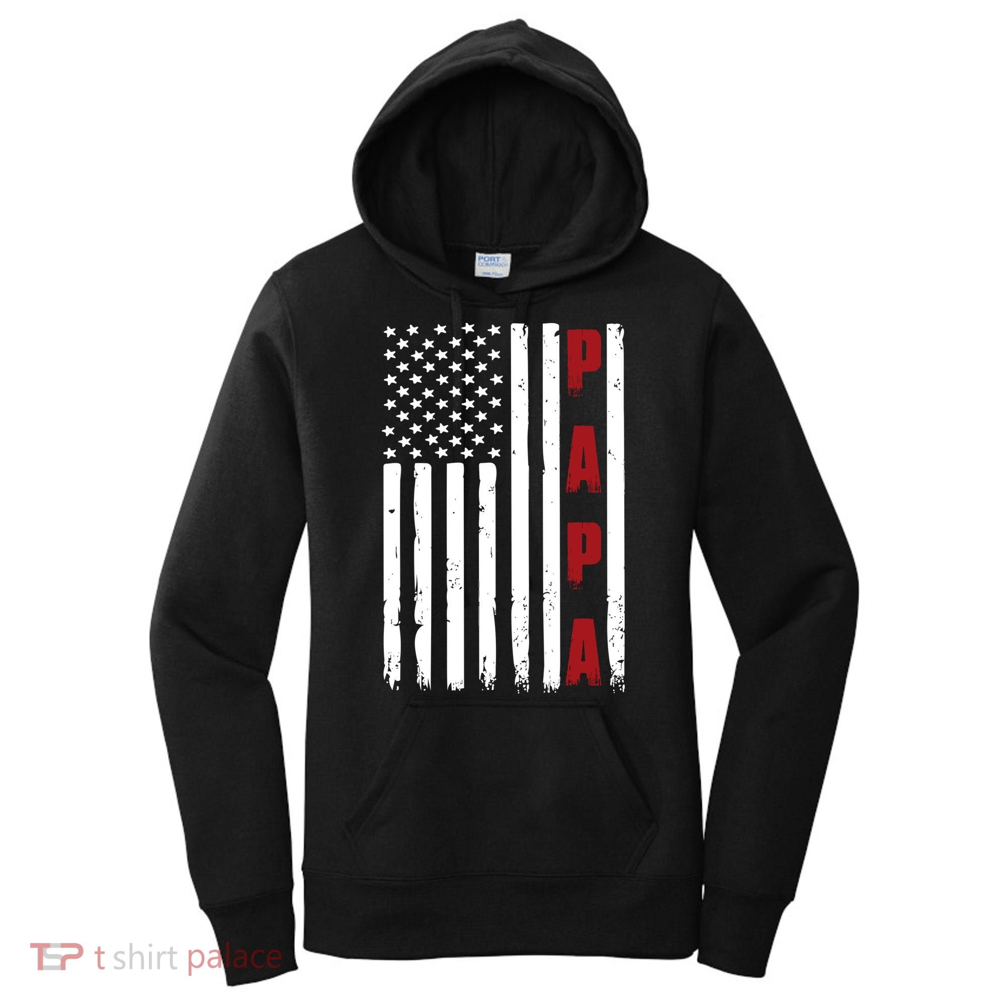 Papa USA Flag Gift For Dad Fathers Day Women's Hoodie