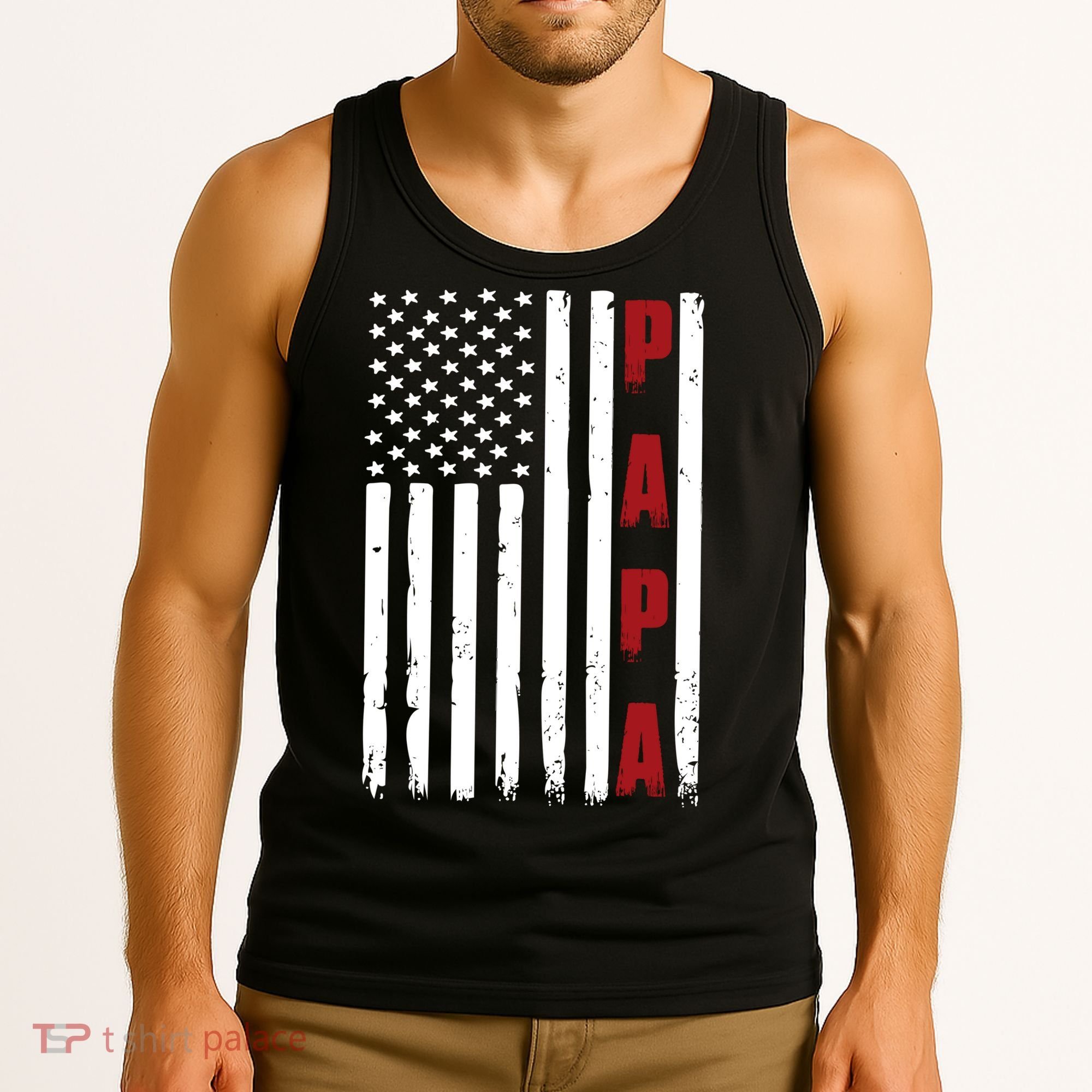 Papa USA Flag Gift For Dad Fathers Day Tank Top