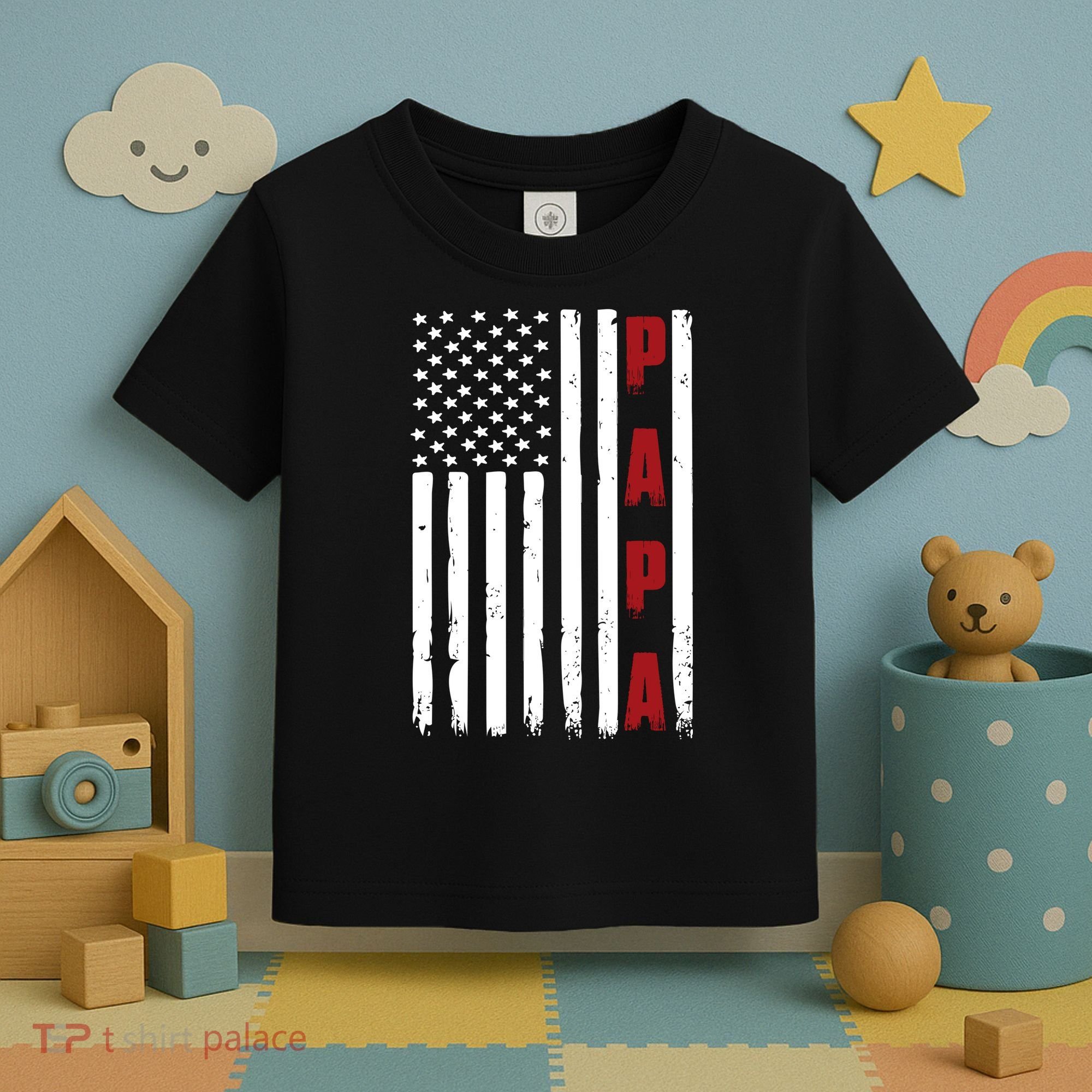Papa USA Flag Gift For Dad Fathers Day Toddler T-Shirt