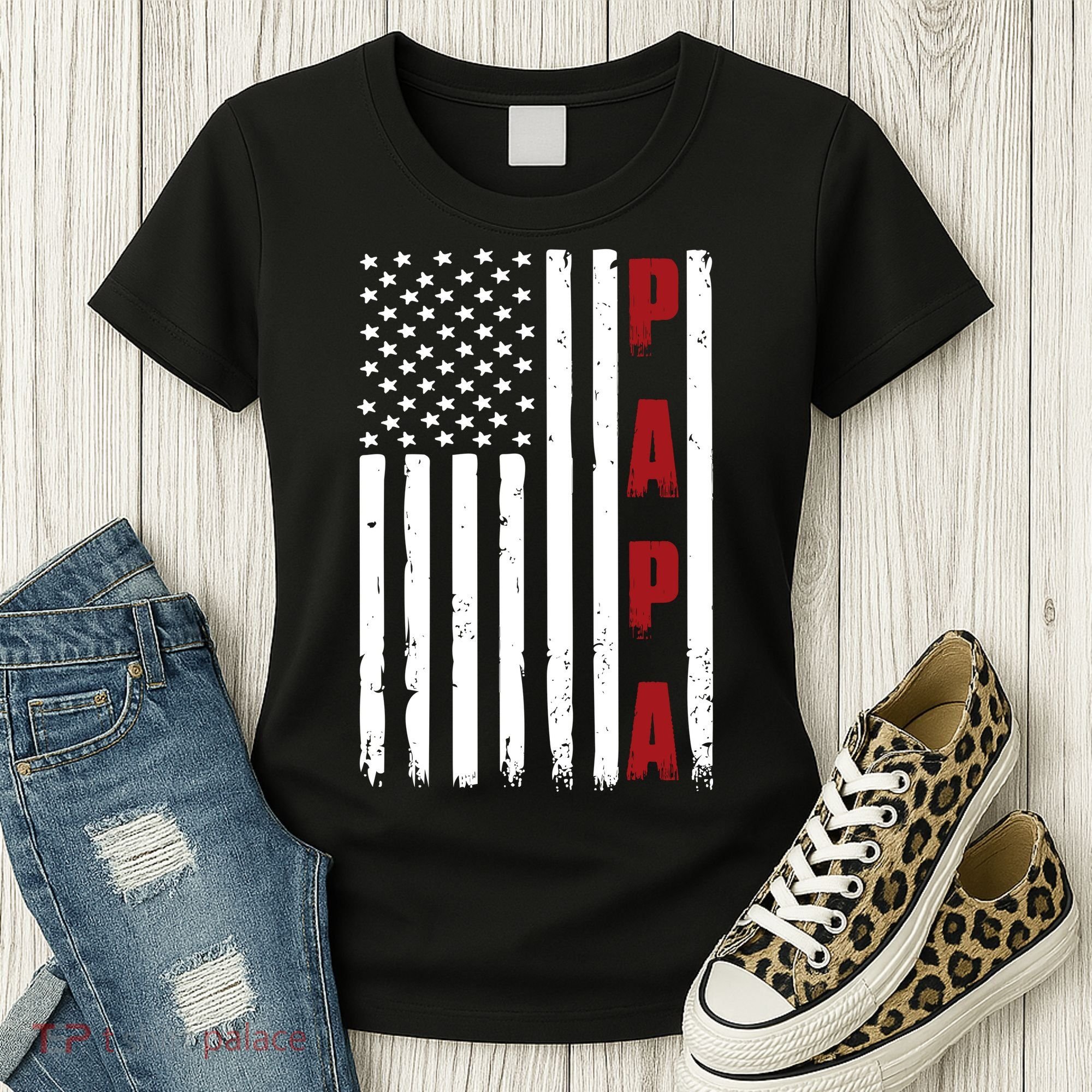 Papa USA Flag Gift For Dad Fathers Day Women's T-Shirt