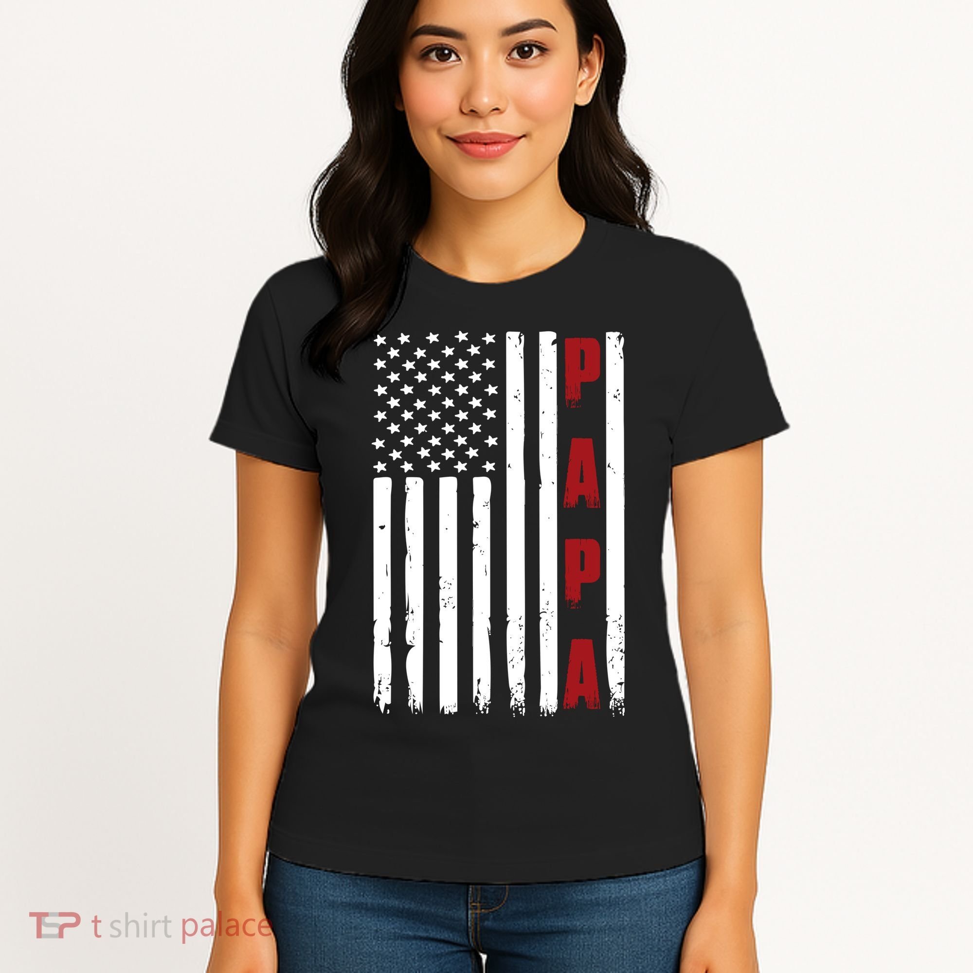 Papa USA Flag Gift For Dad Fathers Day Women's T-Shirt