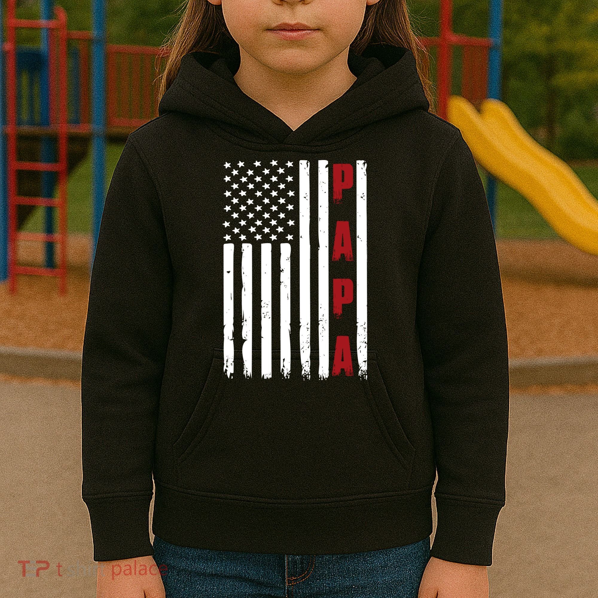 Papa USA Flag Gift For Dad Fathers Day Kids Hoodie