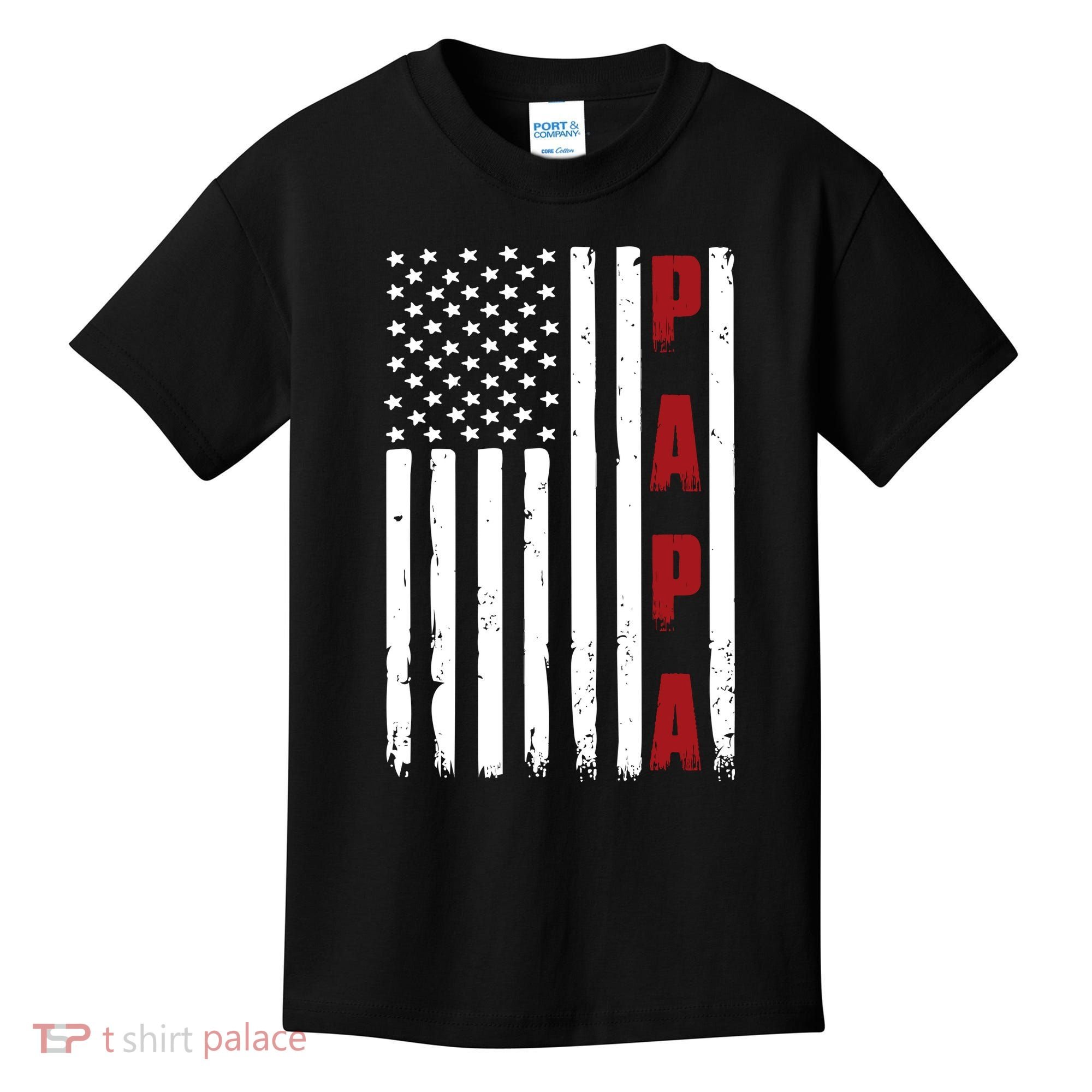 Papa USA Flag Gift For Dad Fathers Day Kids T-Shirt