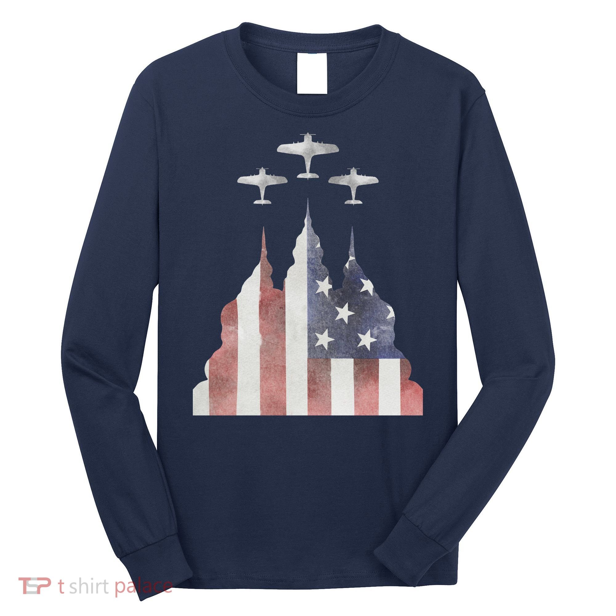 Patriotic Usa Flag Fighter Jets 4th Of July Long Sleeve Shirt