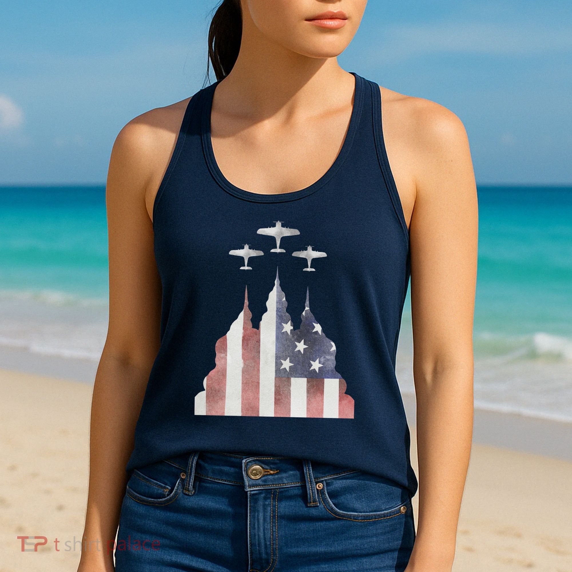Patriotic Usa Flag Fighter Jets 4th Of July Women's Tank Top