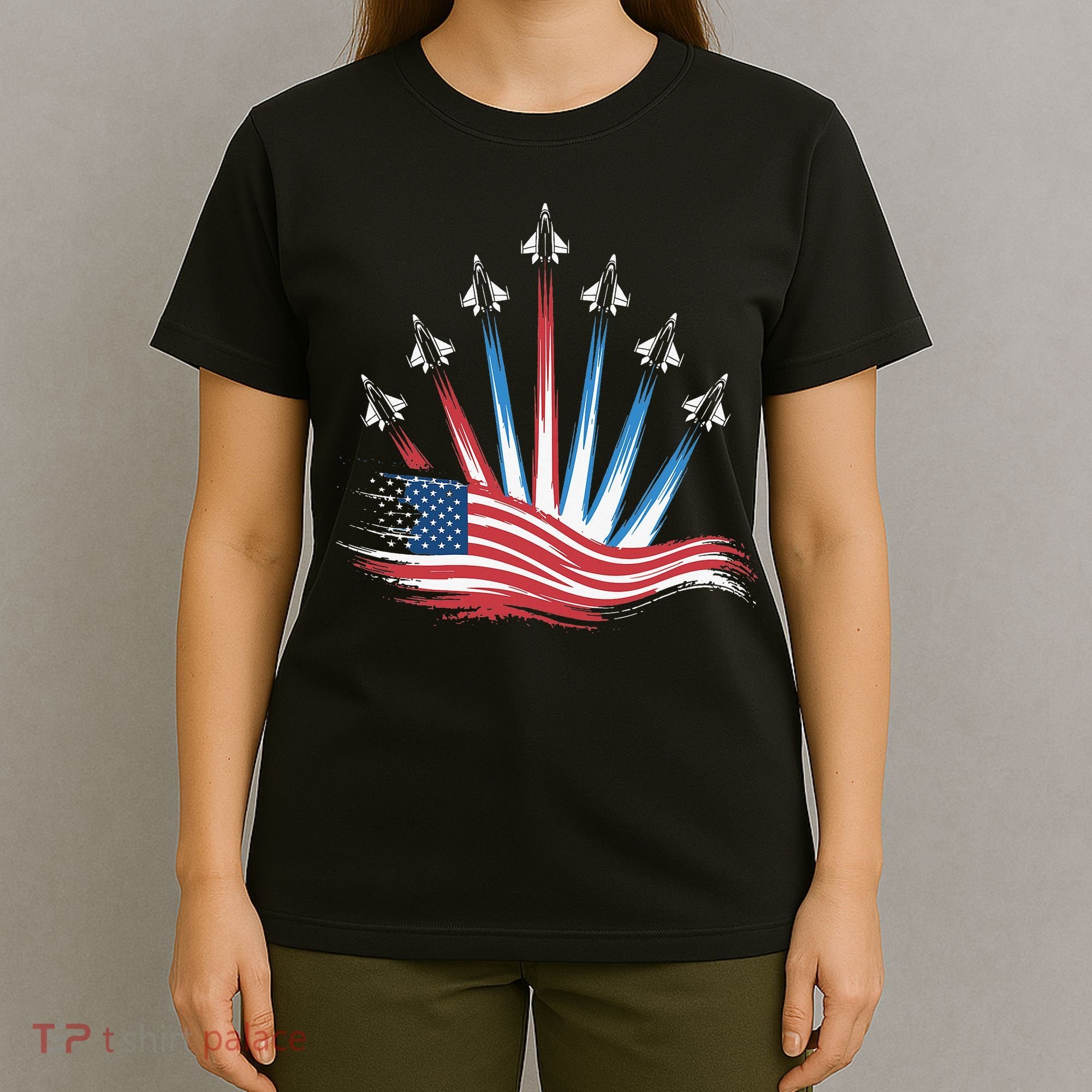 Patriotic Usa Flag Fighter Jets 4th Of July Women T-Shirt
