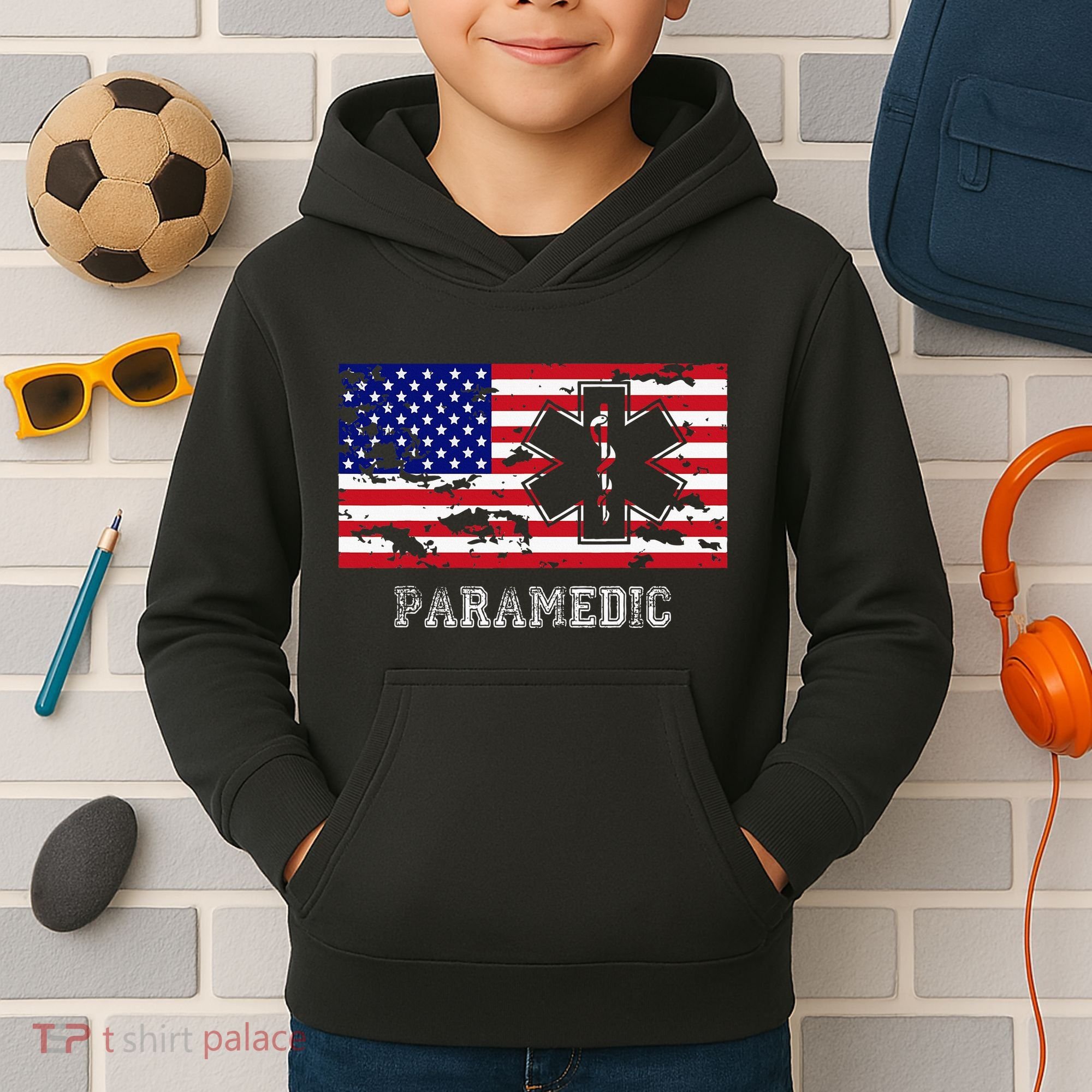 Paramedic Usa Flag Kids Hoodie