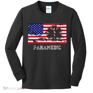 Paramedic Usa Flag Kids Long Sleeve Shirt
