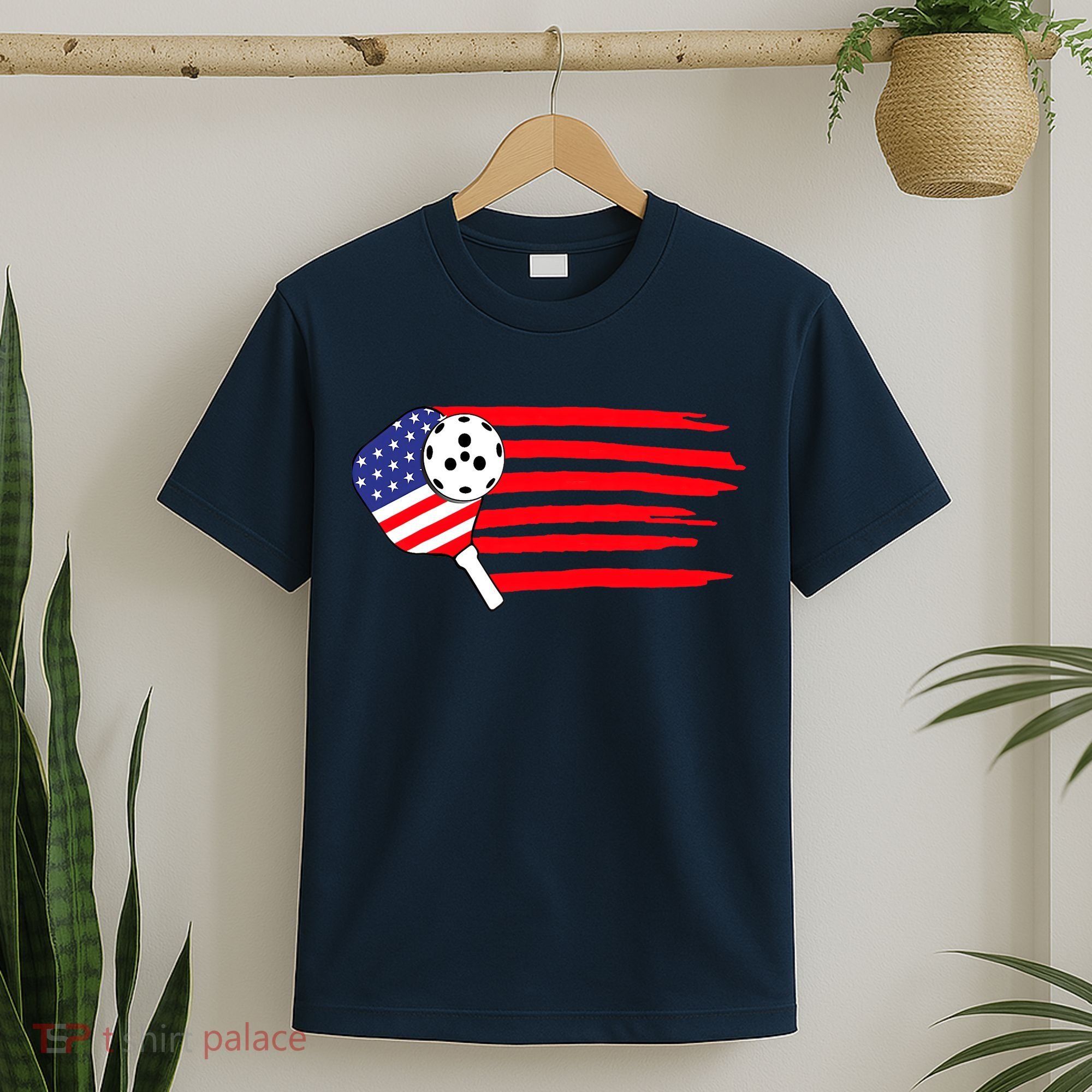 Pickleball US Flag American Patriotic Pickleball 4th Of July T-Shirt