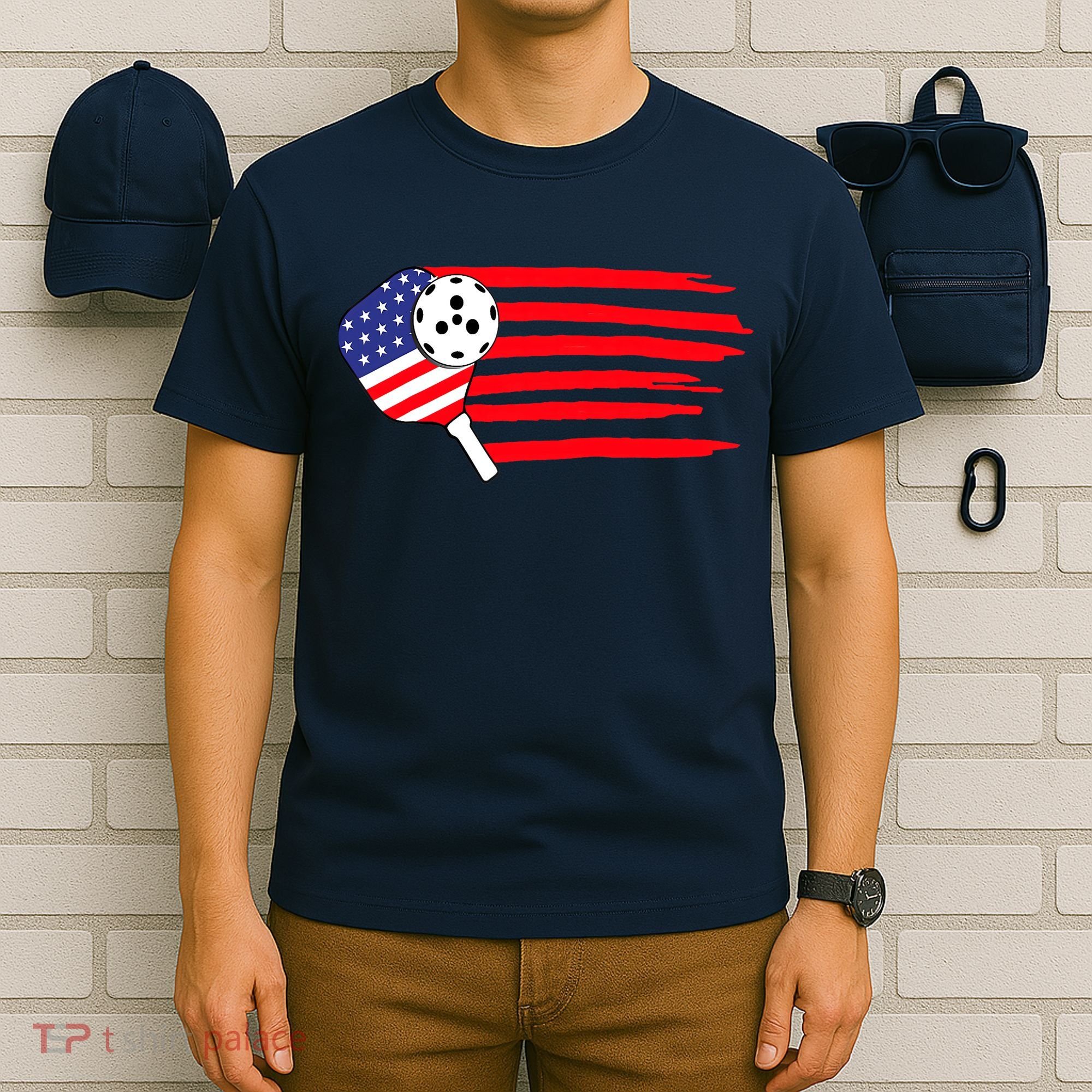 Pickleball US Flag American Patriotic Pickleball 4th Of July T-Shirt