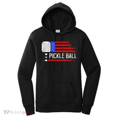 Pickleball US Flag Vintage Pickleball Paddle Women's Hoodie