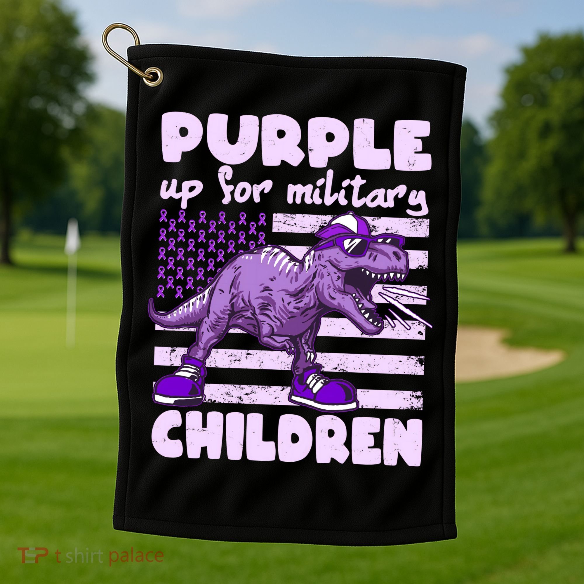 Purple Up For Military Children TRex Dinosaur Golf Towel