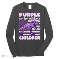 Purple Up For Military Children TRex Dinosaur Long Sleeve Shirt thumb 0