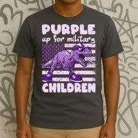 Purple Up For Military Children TRex Dinosaur T-Shirt thumb 3