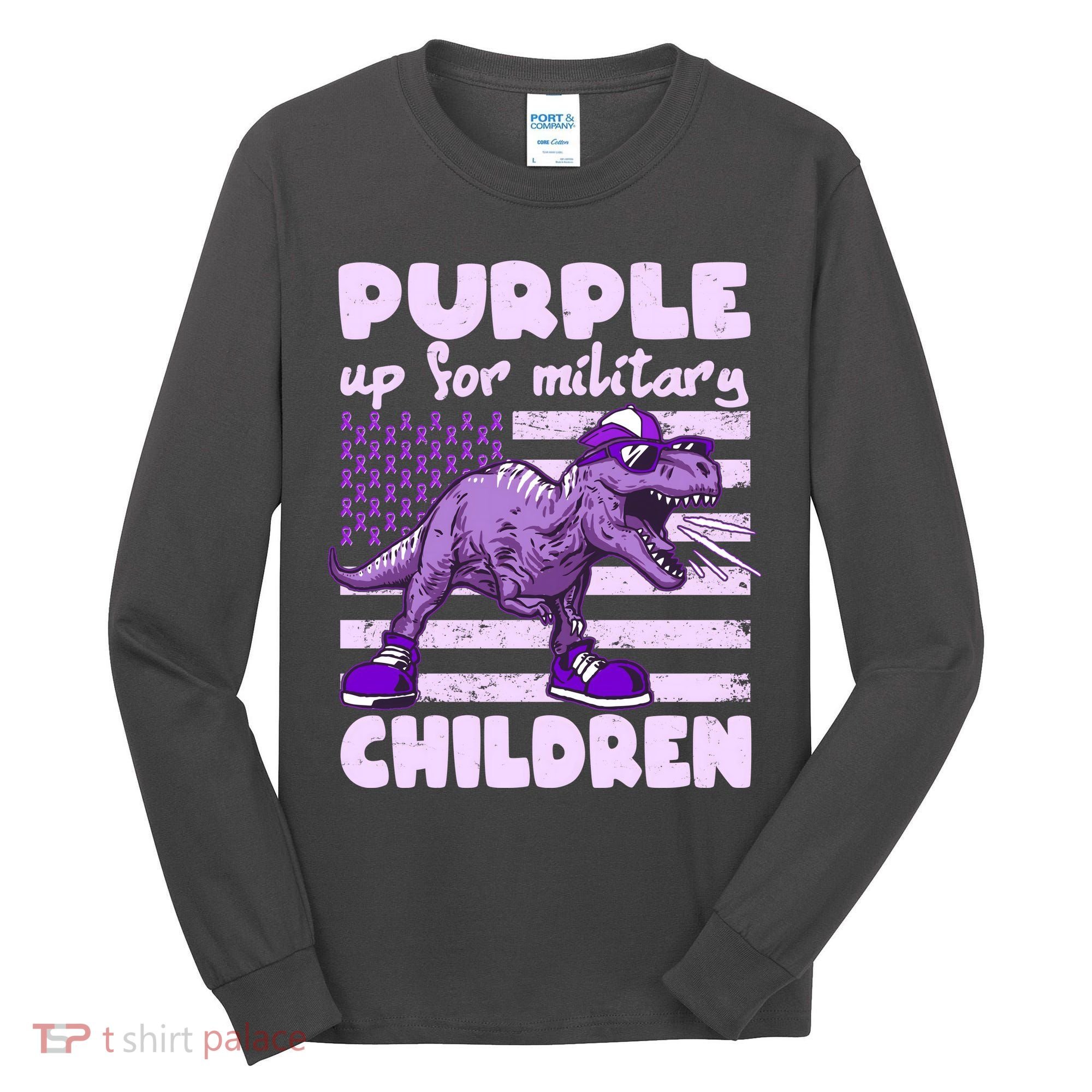Purple Up For Military Children TRex Dinosaur Tall Long Sleeve Shirt