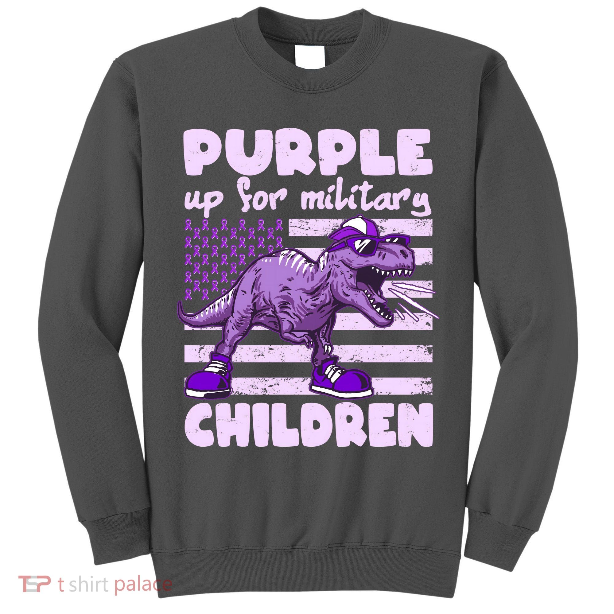 Purple Up For Military Children TRex Dinosaur Tall Sweatshirt