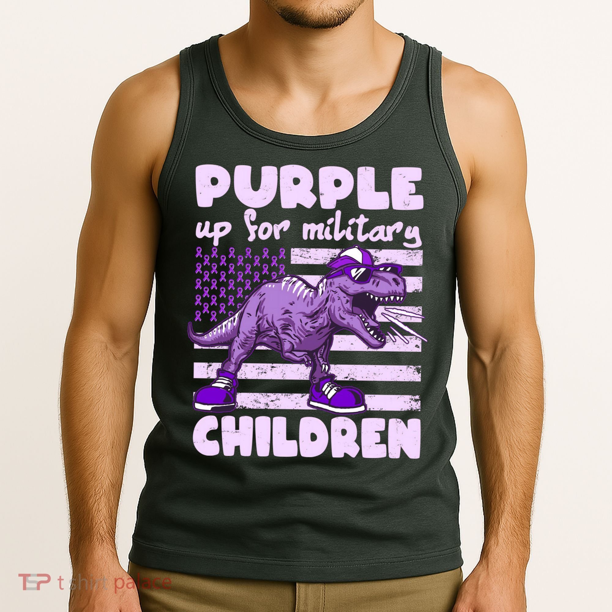 Purple Up For Military Children TRex Dinosaur Tank Top