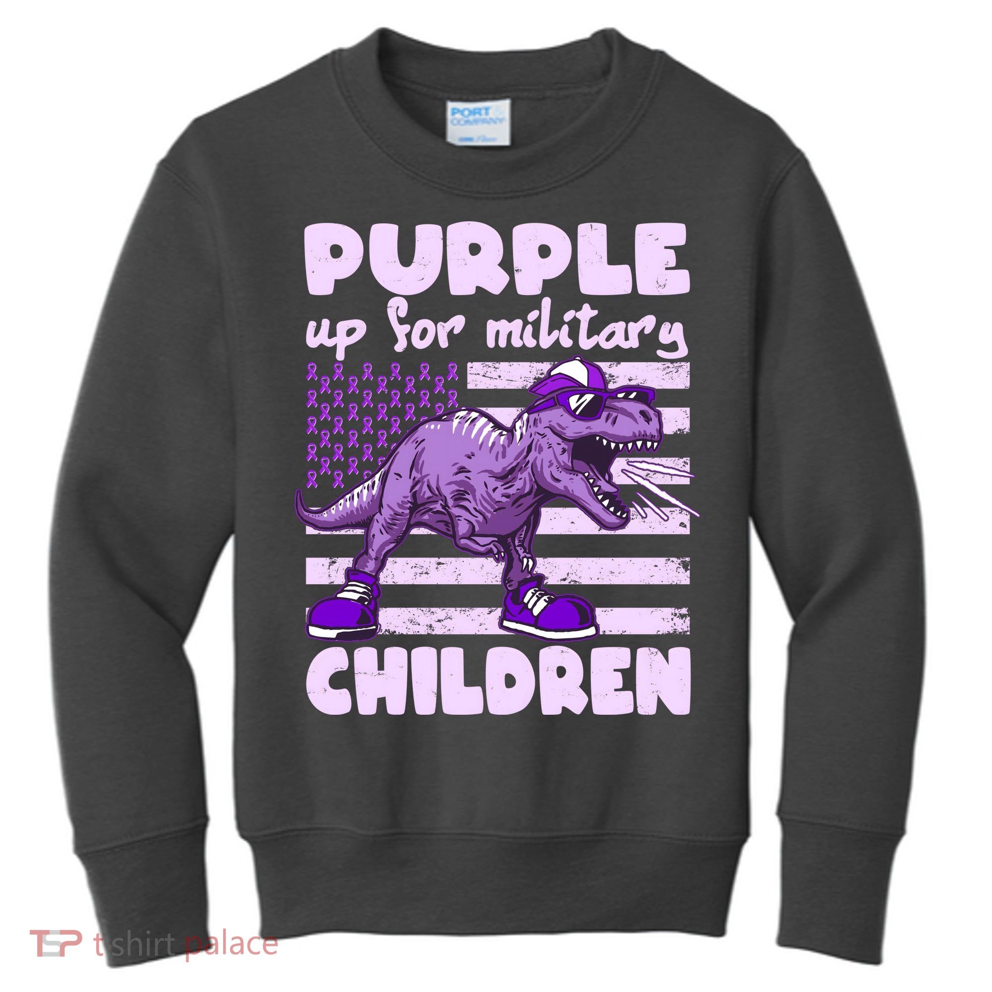 Purple Up For Military Children TRex Dinosaur Kids Sweatshirt